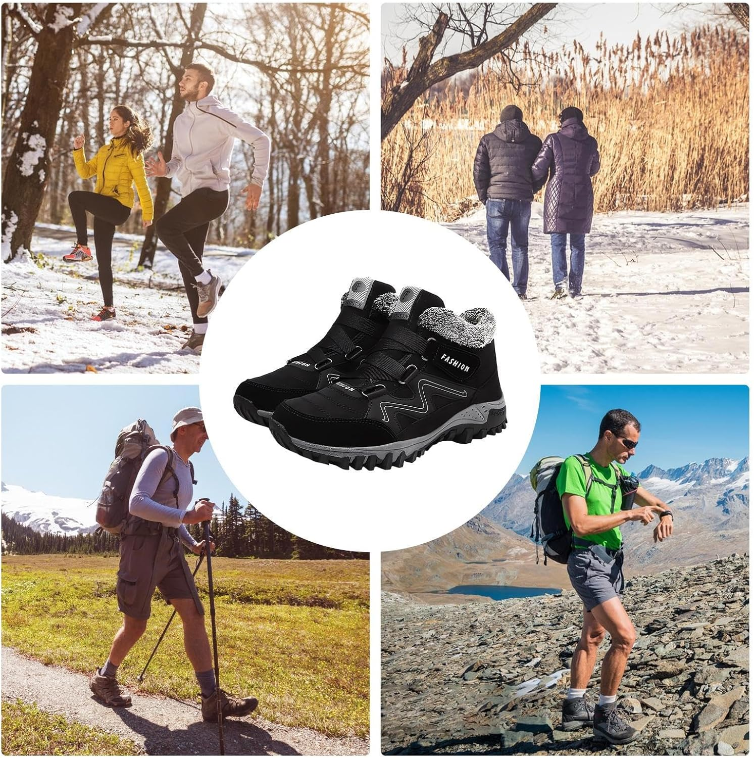 Winter Snow Boots - Outdoor Walking Shoes - Oxford Cloth Water Resistant anti Slip Lightweight Warm Lined Comfortable Thermal Ankle Boots for Slow Running, Playing Sledding Buniq image number 6