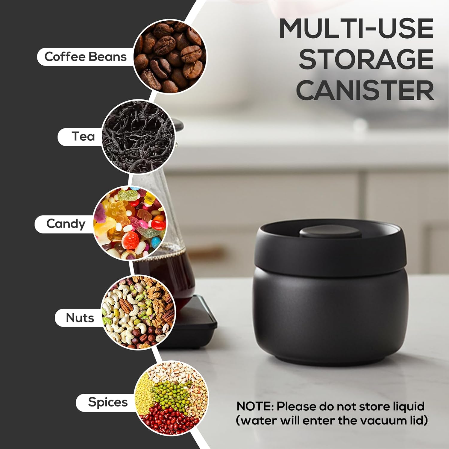 Cozary Stainless Steel Coffee Container, 400 Ml Vacuum Coffee Canister, Airtight, Coffee Beans Container with Vacuum Pump Lid, Airtight & Fresh, for Coffee Beans, Tea, Nuts, Seasoning (Black)