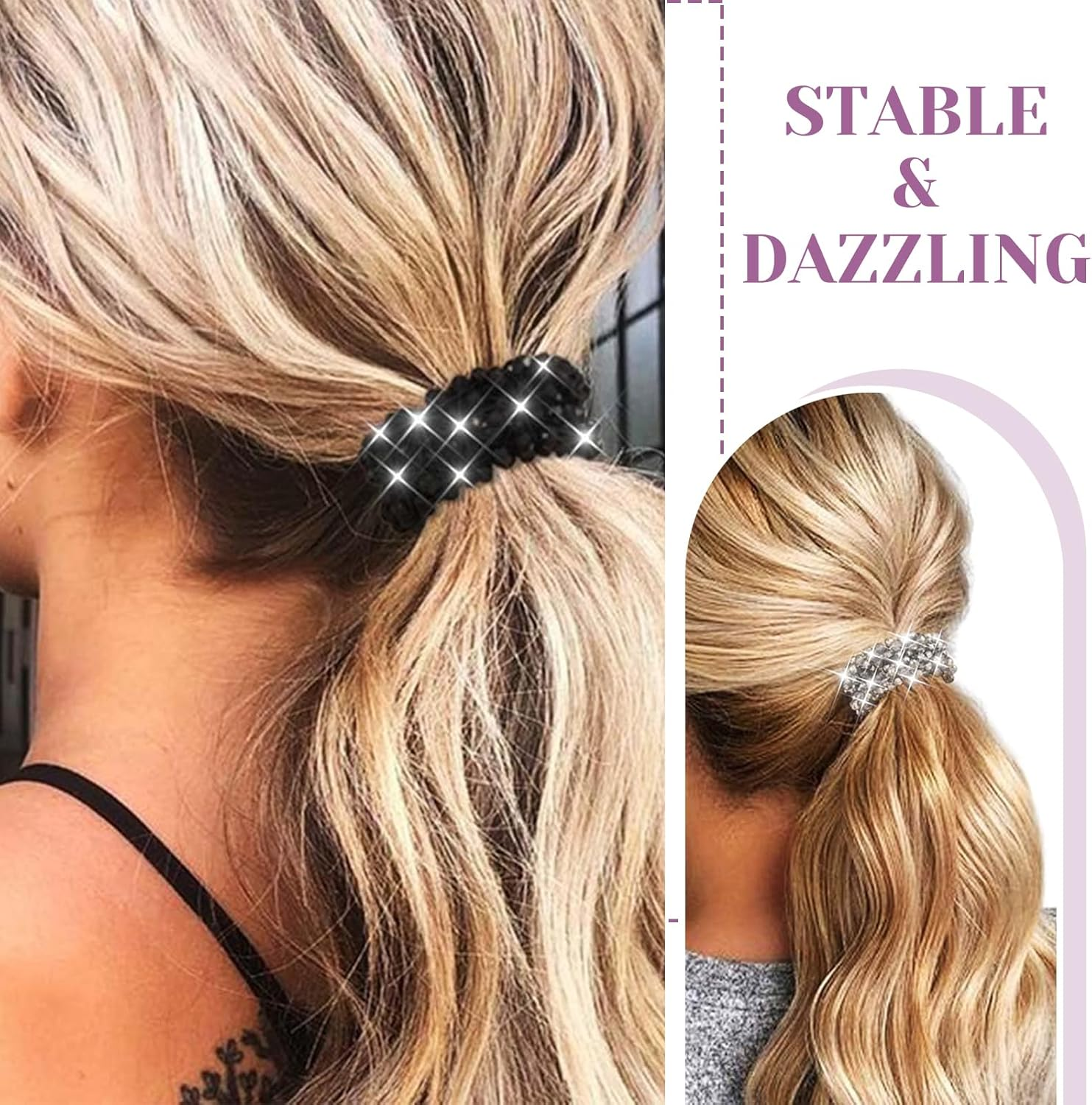 Charmburst Set of 4 Rhinestone Hair Bobbles Elastic Ponytail Holder Glitter Crystal Hair Accessories Beads Set Hair Bands Women and Girls