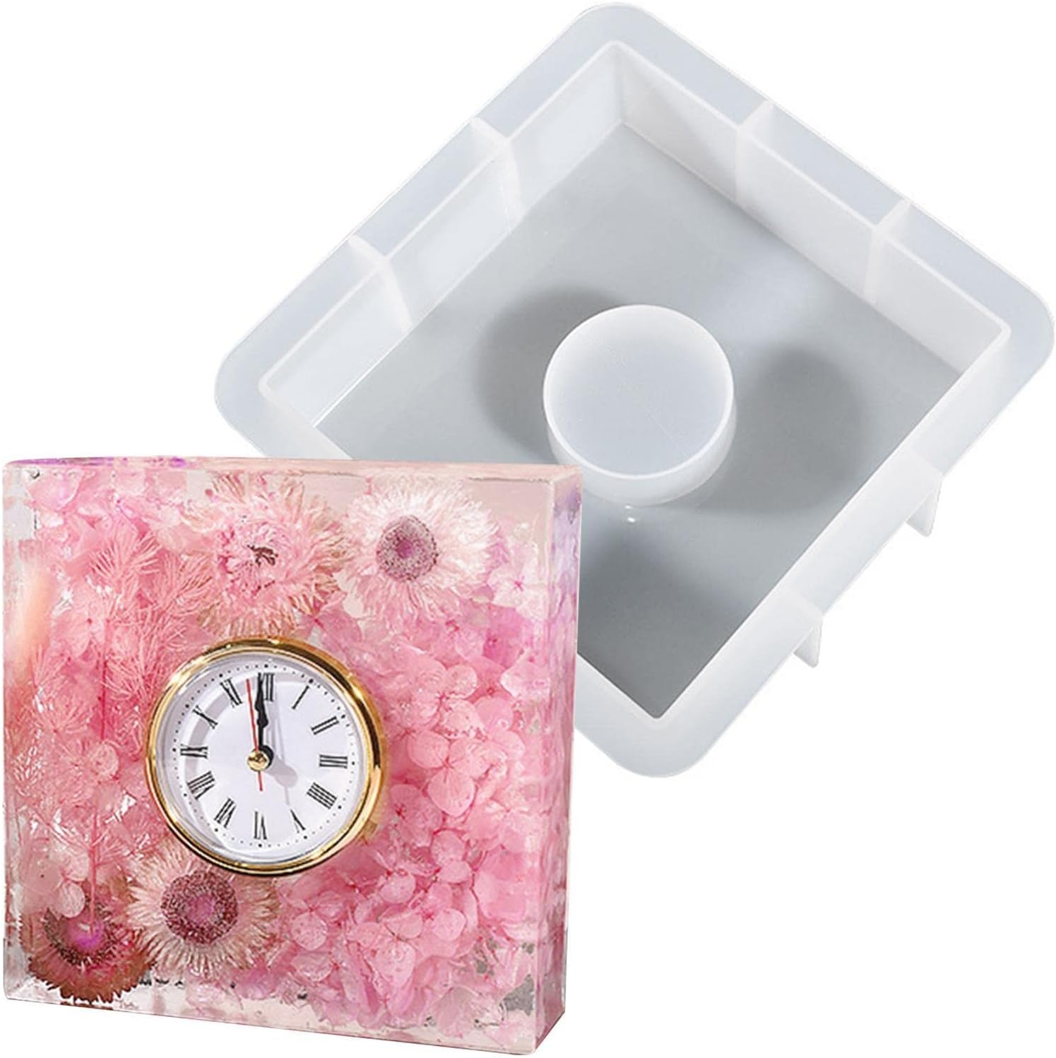Resin Molds Silicone - Geometric European Clock Ornaments Large Book File Silicone Mold | Living Room Decoration Ornaments Crystal Epoxy Resin Mold, Clock Mold for Epoxy Resin - D: Rectangular Clock Mold image number 2