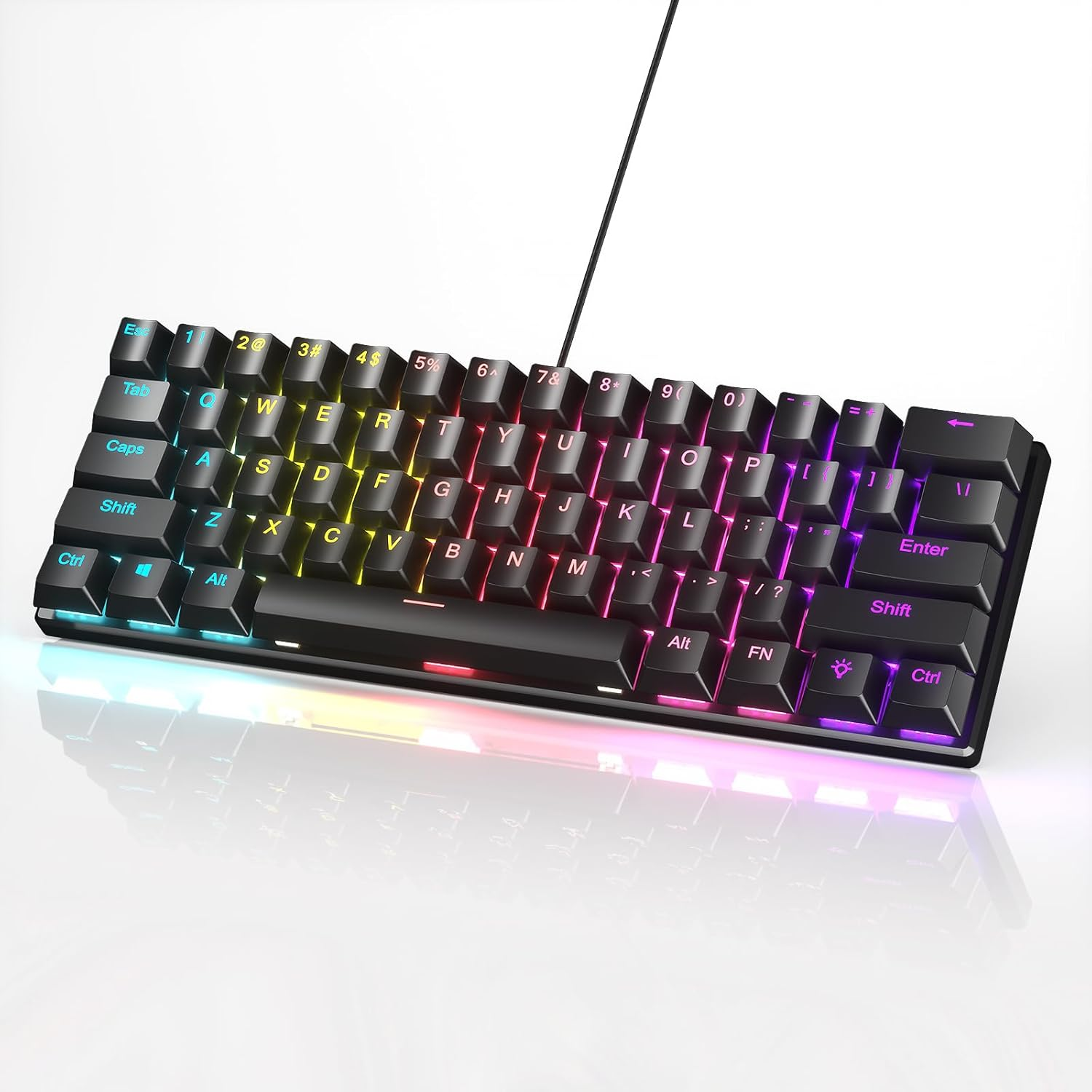 Smliekate 61-Key Mechanical Keyboard, Red Axis Compact Mini Wired Keyboard, 17 Kinds of Colorful Backlight Effect, for PC, Mac E-Sports Portable. (Black) image number 6