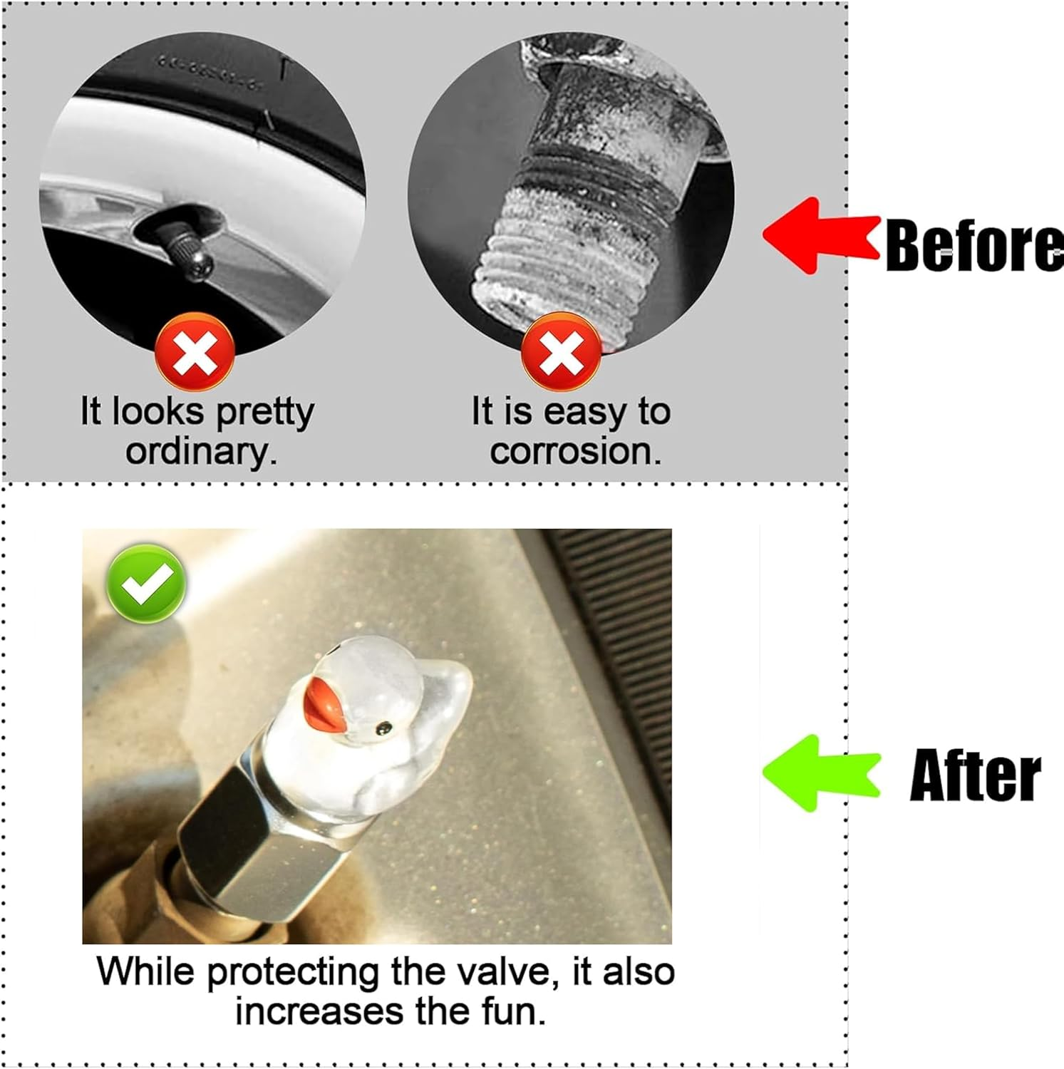 4 Pcs Cute Duck Car Tyre Valve Caps, Glow in the Dark Tire Valve Caps,Interesting and Practical Tyre Decoration, Universal for Cars, Suvs, Bike, Trucks and Motorcycles (White) image number 3