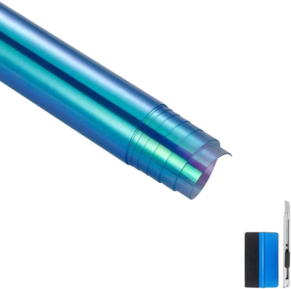 LZLRUN 12 by 48 Inches Self Adhesive Auto Car Tint Chrome Chameleon Headlight Taillight Fog Light Vinyl Smoke Film Sheet Sticker Cover (Chameleon Yellow)