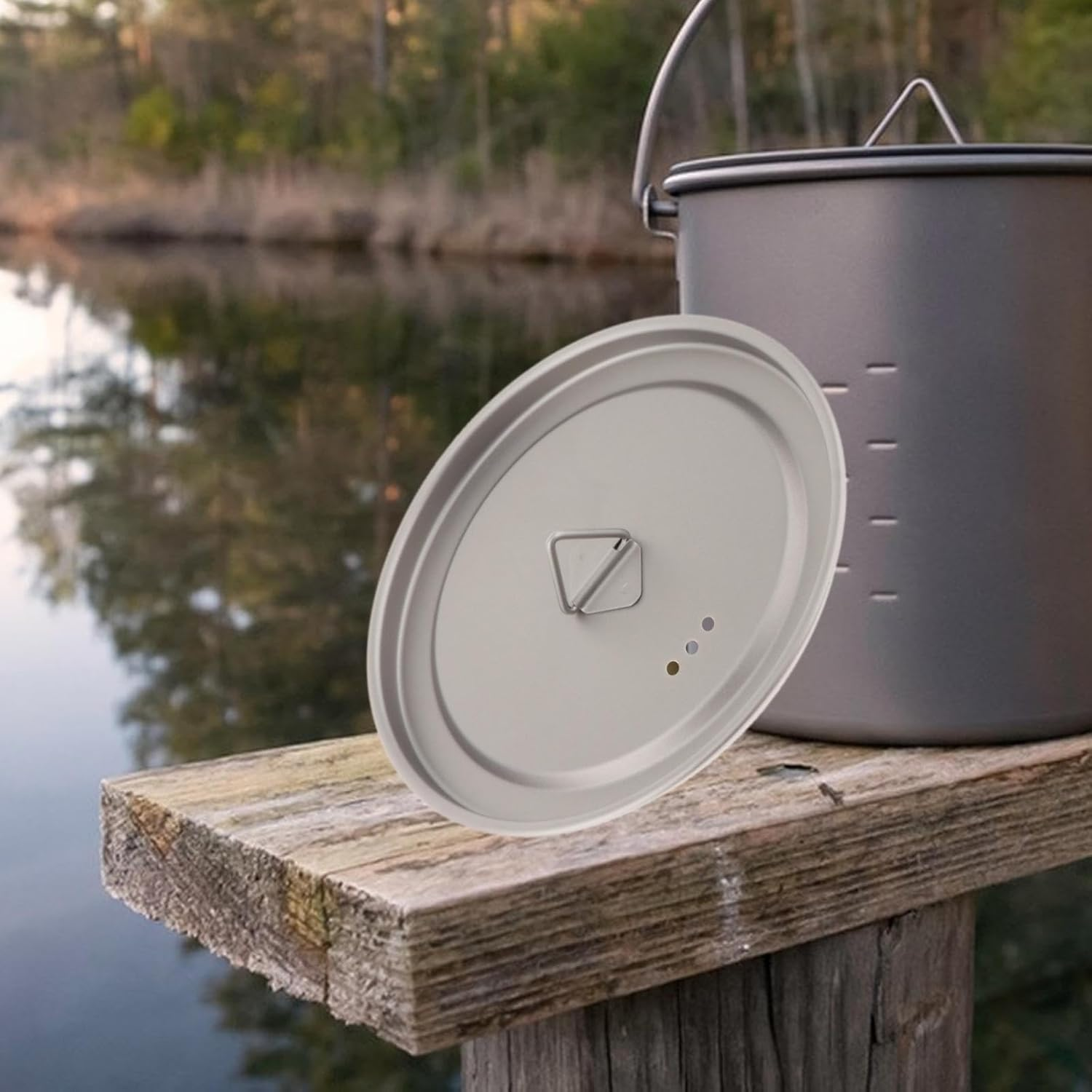 Eigell Titanium Cup Lid with Loop Ultralight Portable Cookware Drinkware Camping Pot Lid Tea Coffee Mug Lids for Picnic Water Cup Grill Accessories, 95Mm image number 2