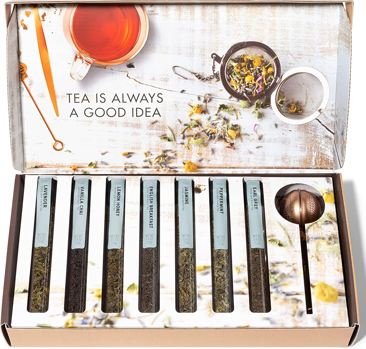 Thoughtfully Gourmet, Tea Therapy Tea Infusion Gift Set, Includes 7 Uniquely Flavoured Loose Leaf Teas and Tea Infuser, Pack of 7 image number 5