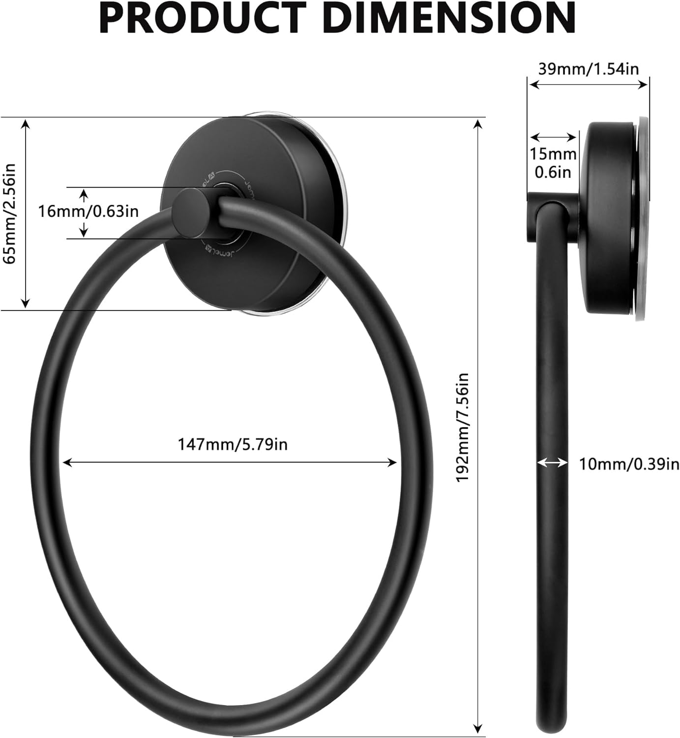 Towel Ring JOMOLA Suction Cup Bathroom Towel Holder Stainless Steel Hand Towel Storage Hanger for Kitchen Shower Bath Towel Rack Bathroom Accessories Wall Mounted Matte Black - Black image number 4