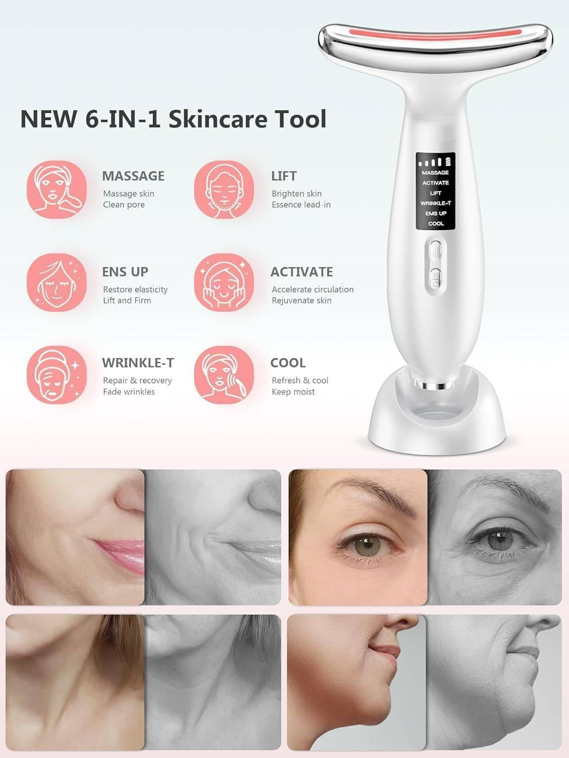 Jiaozoum Face Lifting Device Facial Massager, Electric Skin Lift Beauty Machine with 5&deg;C Cooling Head - 45&deg;C EMS Microcurrent Massage 6 Modes, Face Sculpting Device Anti-Wrinkle Tightening Eye Body image number 2