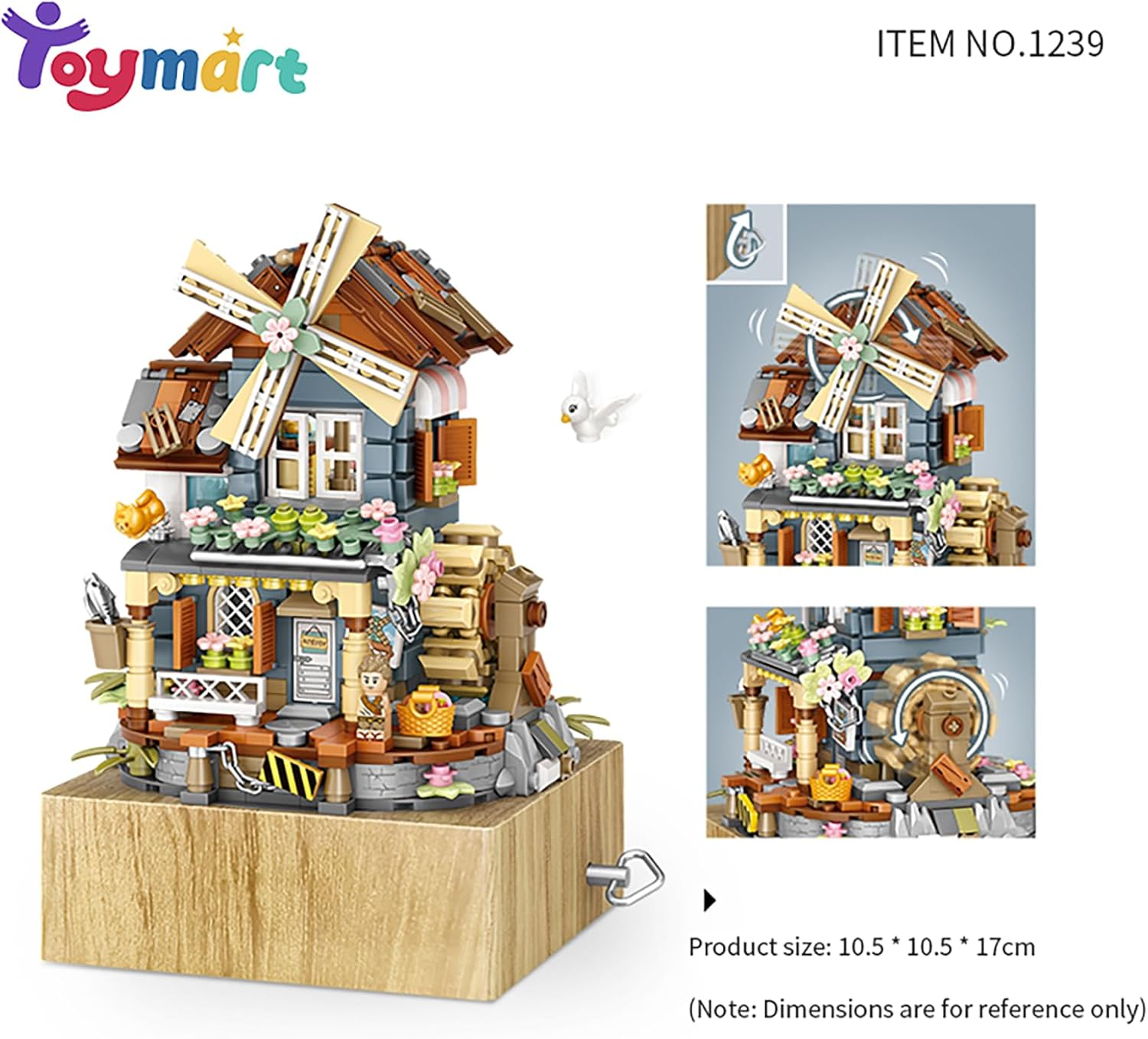Toymart Windmill Music Box Building Set &ndash; Mini Brick Cottage House Kit with Rotating Blades and Working Music Box | 799 PCS DIY Mini Building Blocks for Teens and Adults image number 3