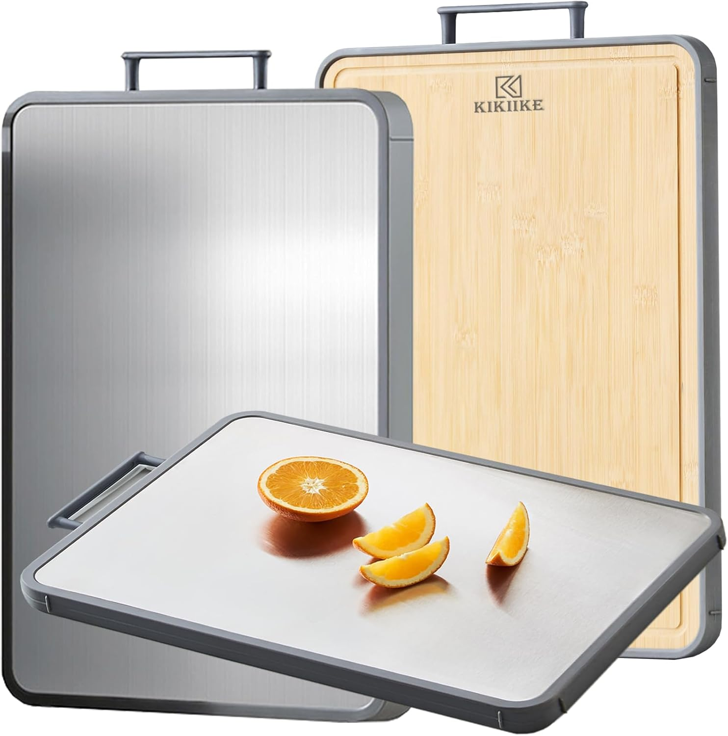 Titanium Cutting Board Double Sided Bamboo Cutting Board for Kitchen Double Sided Food Grade, Pure Titanium & Bamboo Cutting Boards, Non-Stick Durable and Easy to Clean image number 2