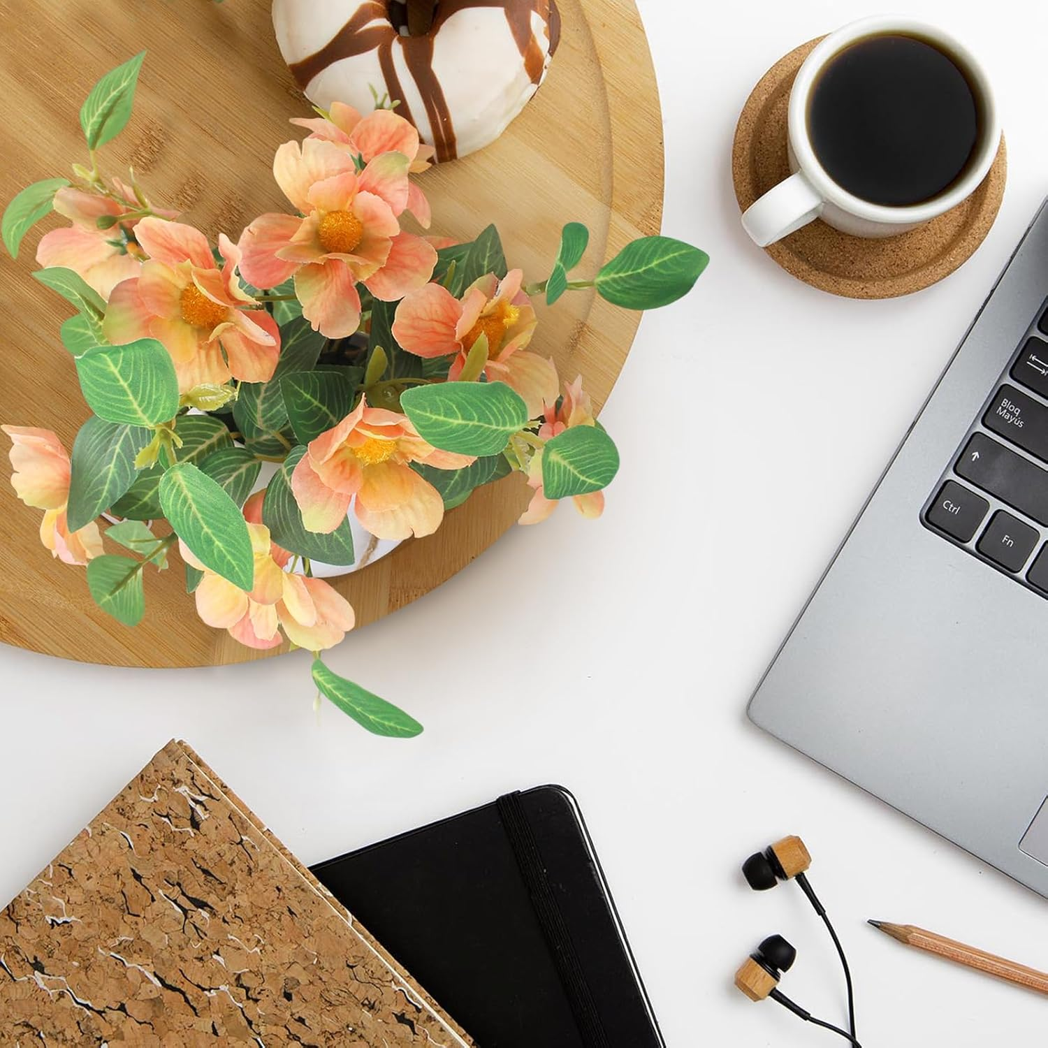 Artificial Hanging Flowers Faux Daisy Bonsai Fake Plants Basket Table Centerpieces for Wedding Office Porch Balcony Home Decor - Orange image number 6