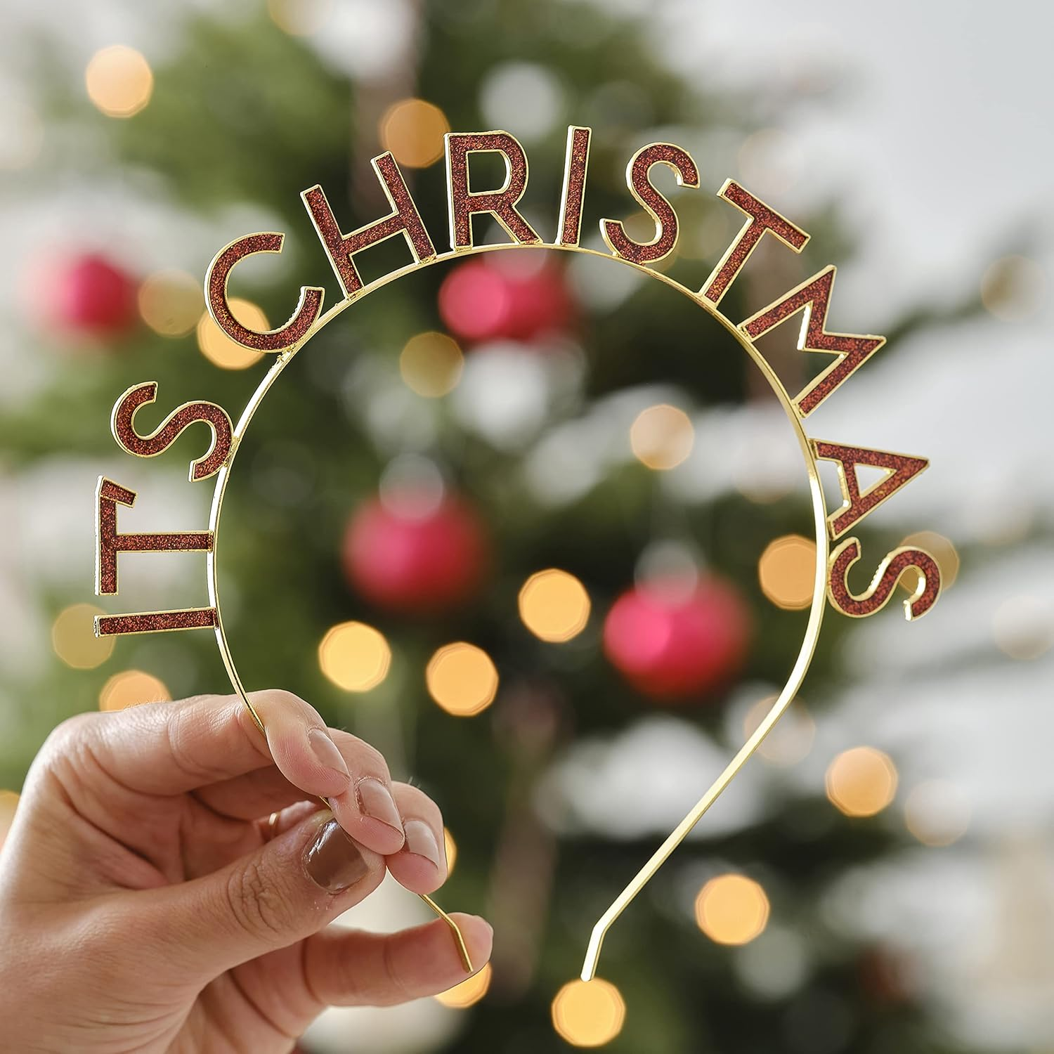 Ginger Ray Its Christmas Metal Red Glitter & Gold Headband Hair, Accessory image number 2