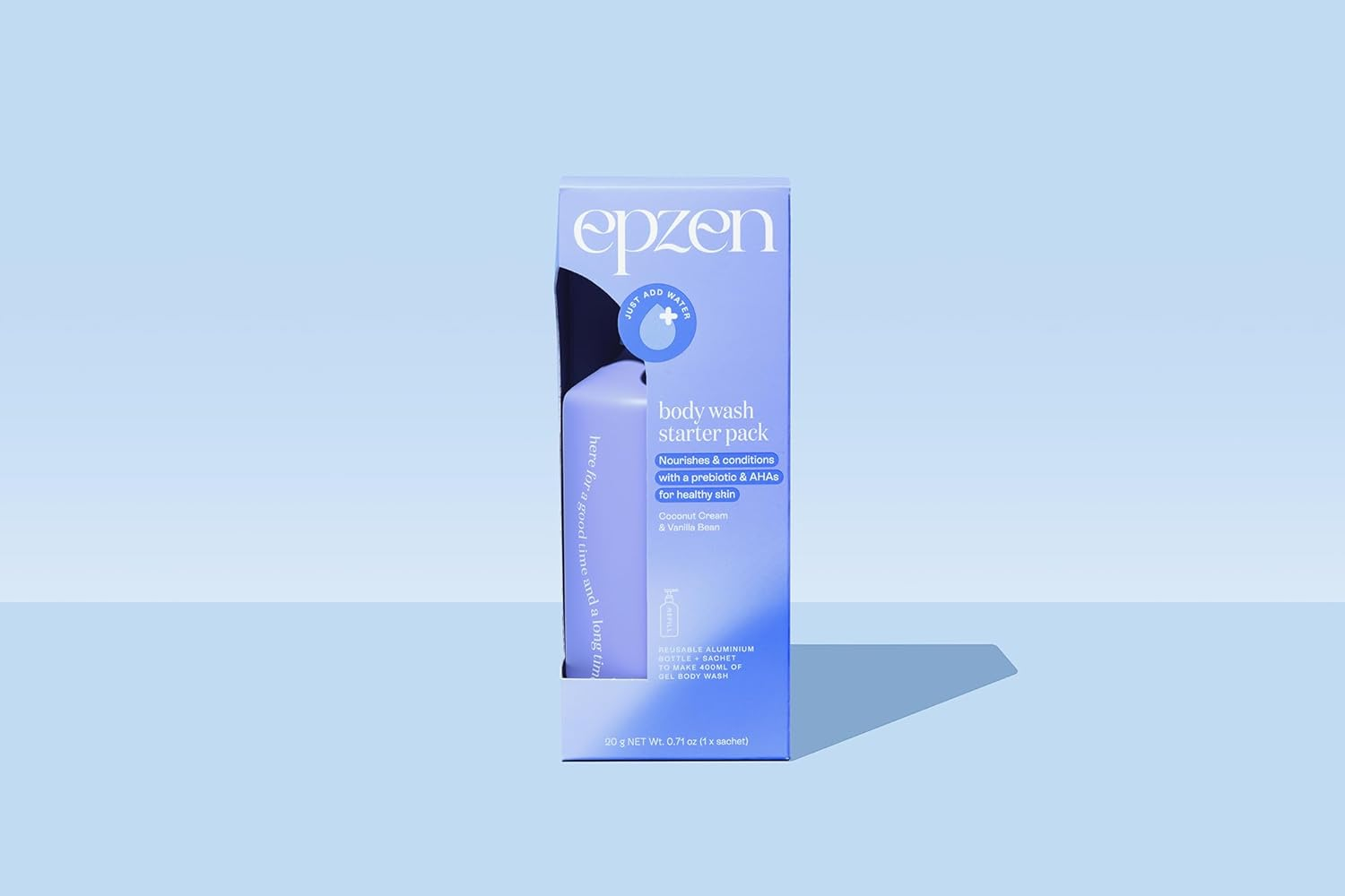 Epzen Coconut Cream & Vanilla Bean Body Wash Starter Pack - Organic Powder-To-Gel with AHA, Inulin, Oatmeal - Non-Stripping, Luxurious Lather &ndash; Refillable image number 5