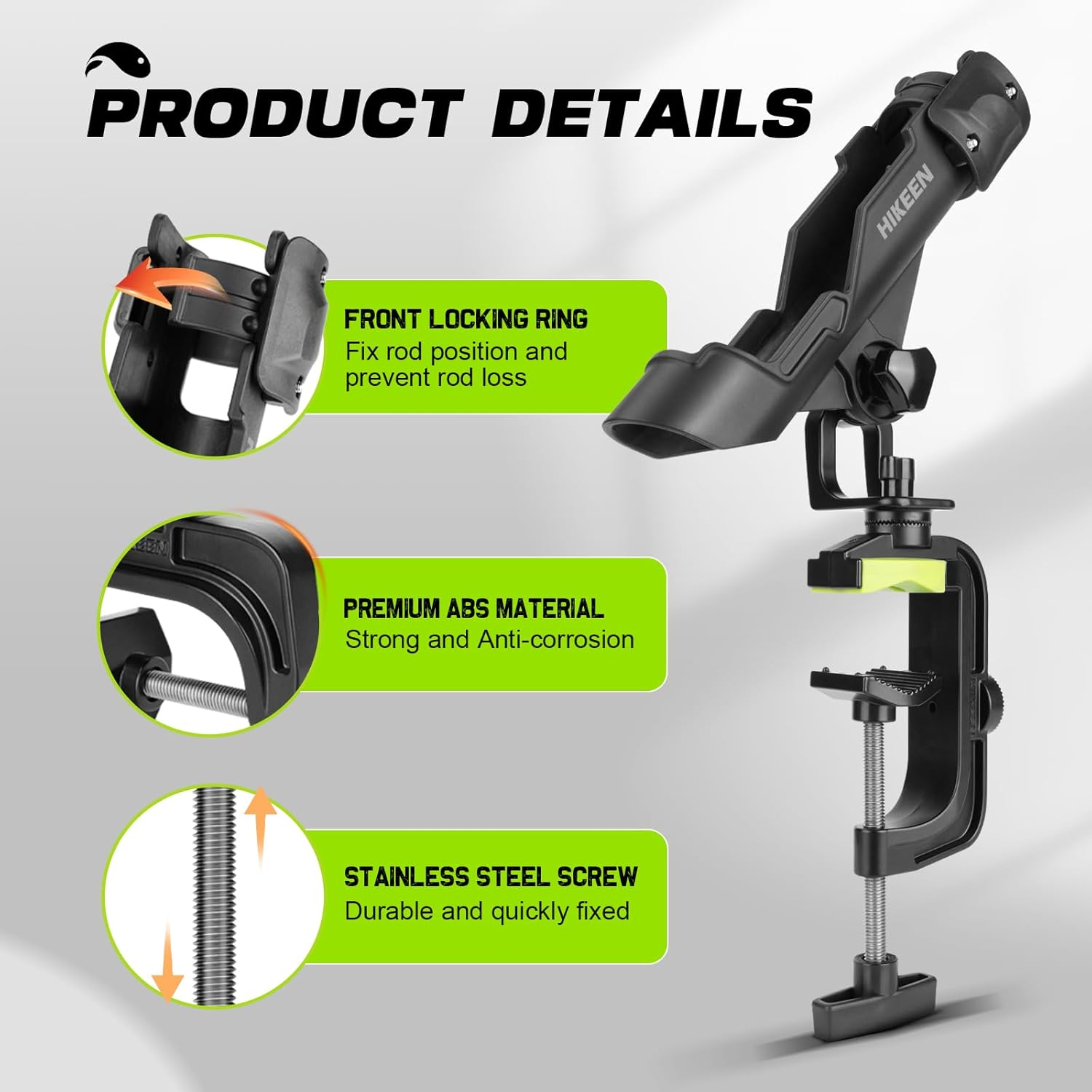 Hikeen Fishing Rod Holders for Boat, Upgraded Fishing Pole Holders with Enlarge Clamp for Most Rod, Adjustable Fishing Rod Rack Fit Round/Square Tubes image number 3