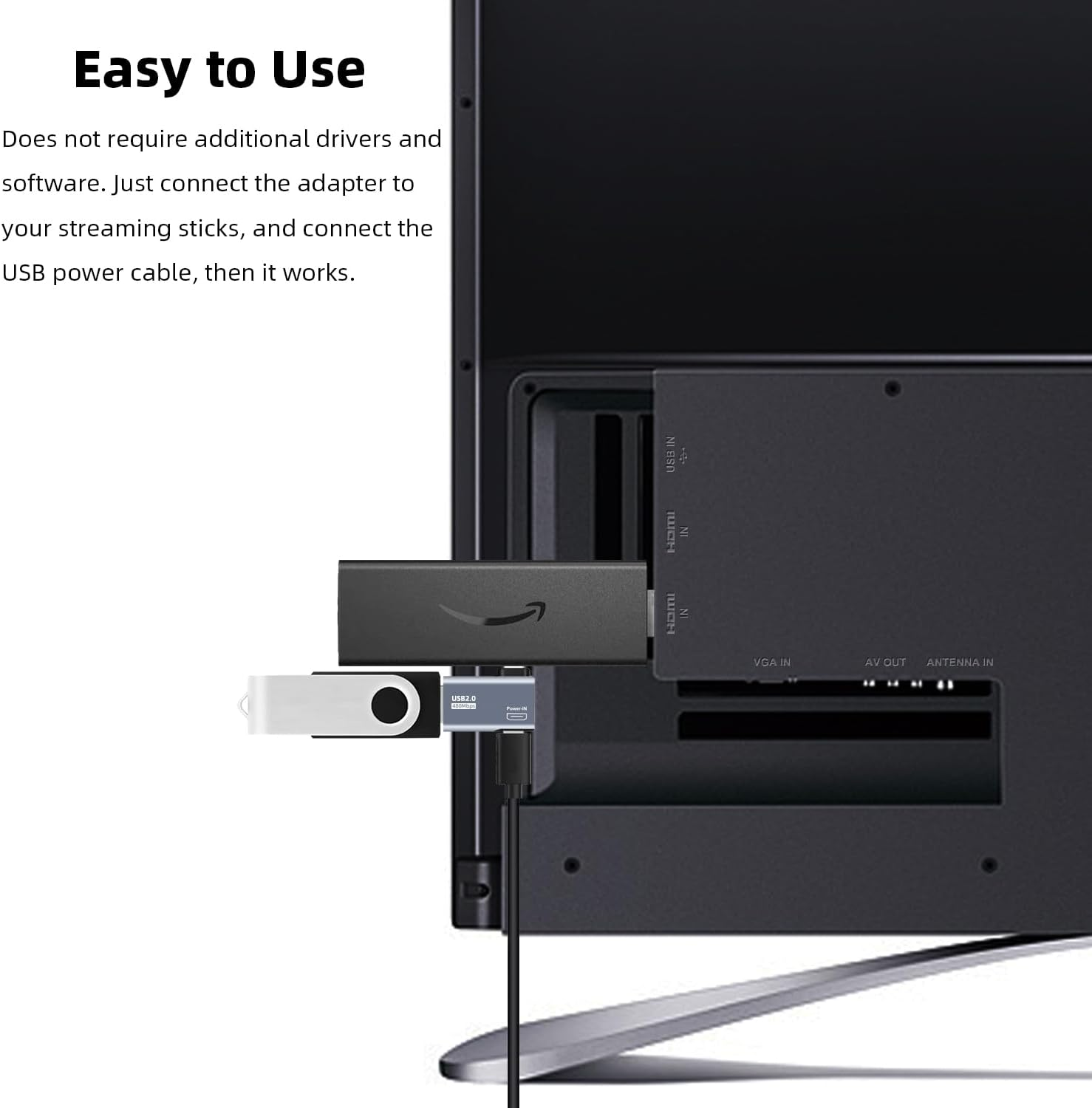 Areme 2 Pack OTG Cable Adapter for Fire TV Stick 4K, 90 Degree Left and Right Angle Powered Micro USB to USB OTG Adapter for Android Phone Tablet and More Host Devices with Micro USB (Grey) image number 6