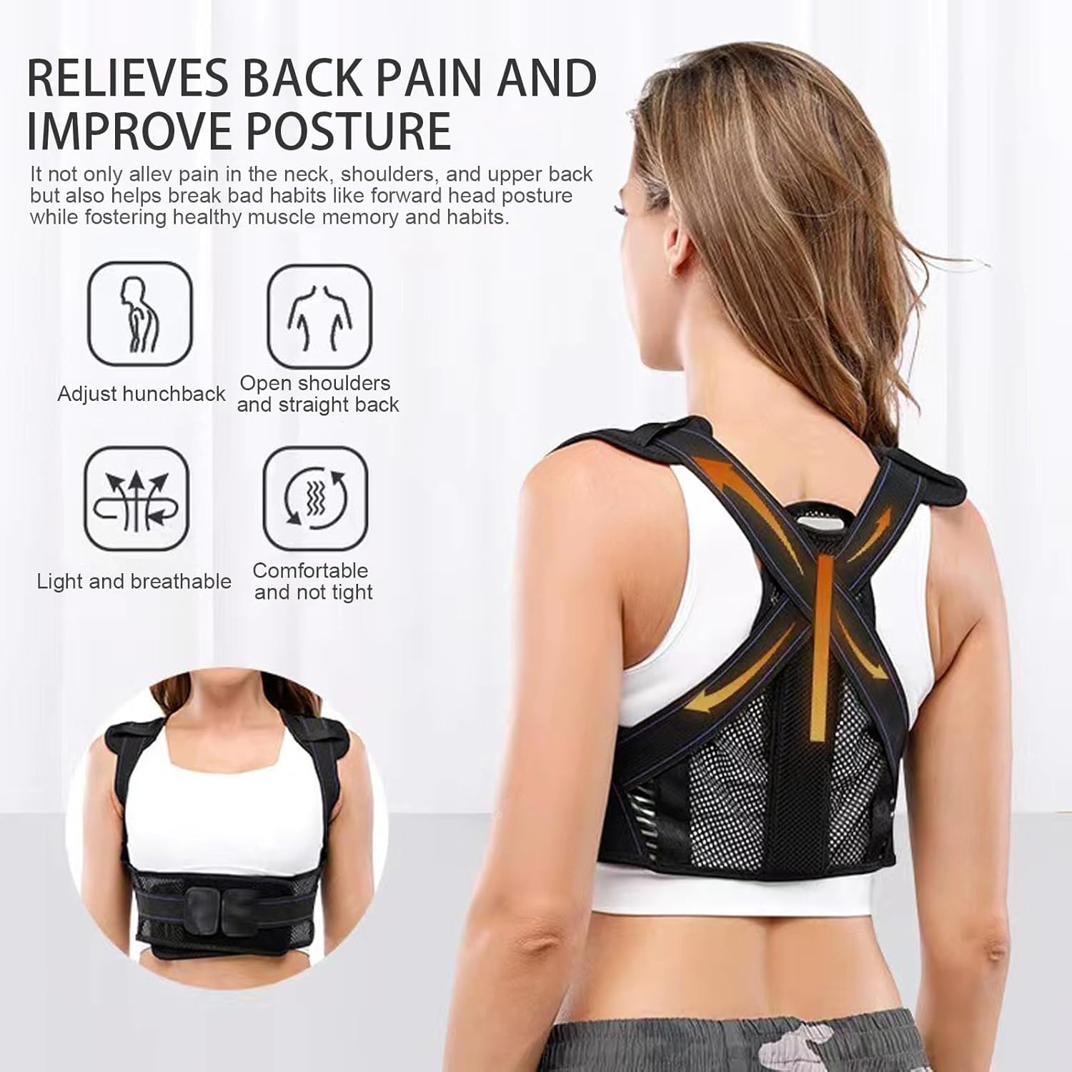 Back Brace Posture Corrector for Women and Men, Adjustable Scoliosis and Hunchback Correction, Breathable Back Straightener Posture Corrector, Improve Back Posture and Lumbar Support (L) image number 1
