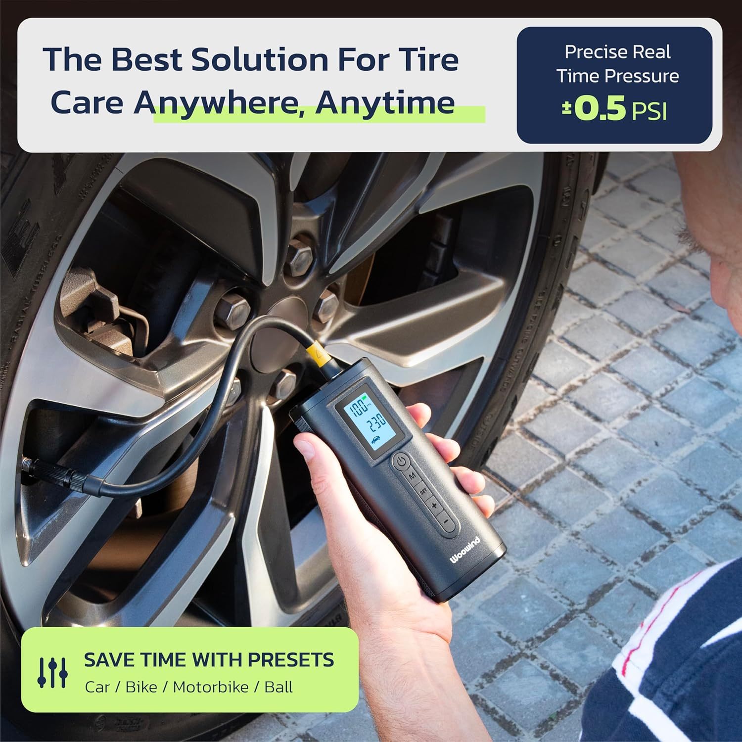 Woowind AP2-P Cordless Tyre Inflator Electric Bike Pump with Digital Pressure Gauge, Rechargeable Car Portable Air Compressor Tyre Pump for Car, Bicycle, Motorcycle, Scooter,Balls (AP2-P) image number 2