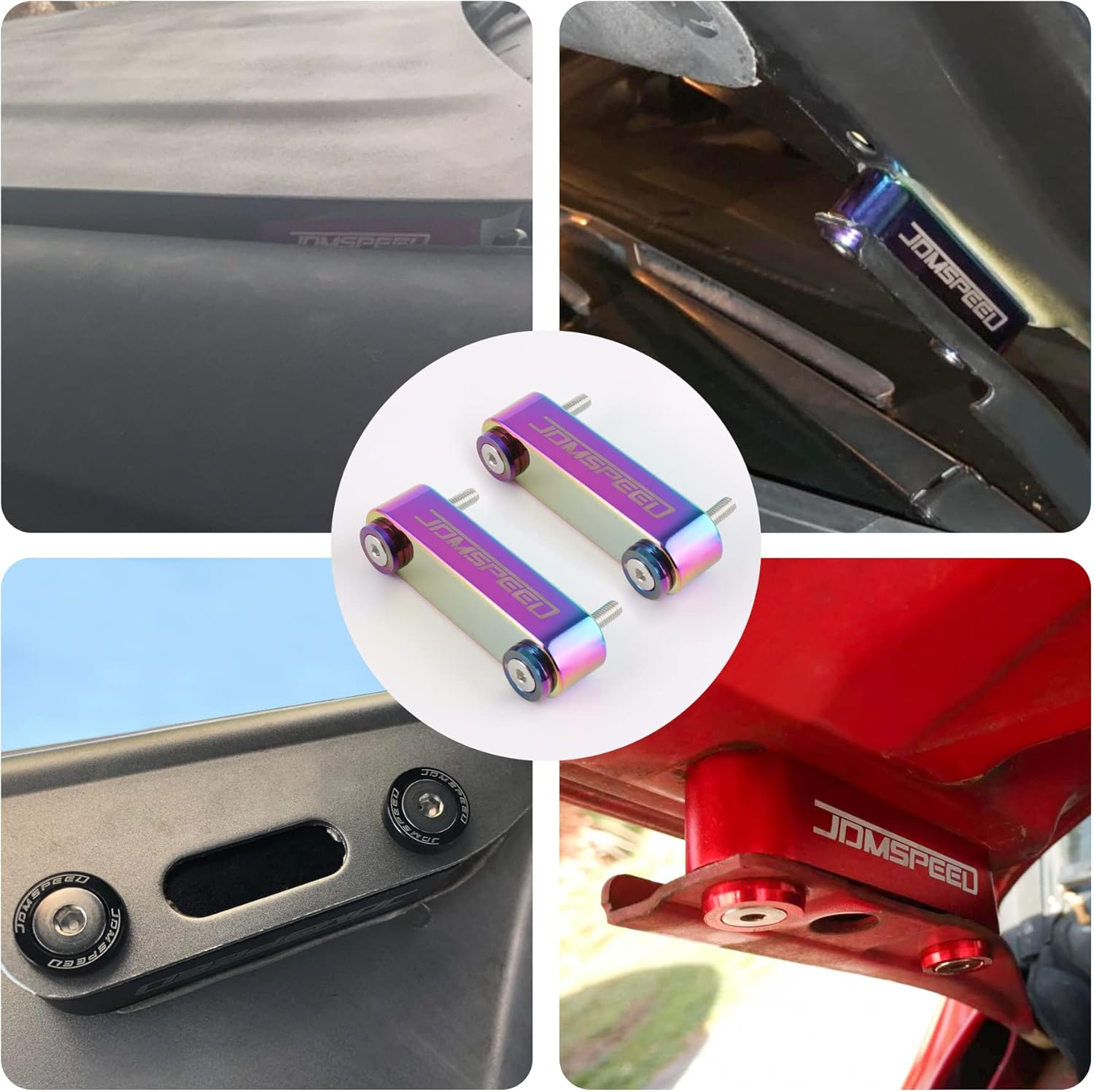 JDMSPEED Neo Chrome CNC Billet 3/4" Replacement for Hood Vent Spacer Riser Kit + Bolts + Washers - Neo Chrome image number 3