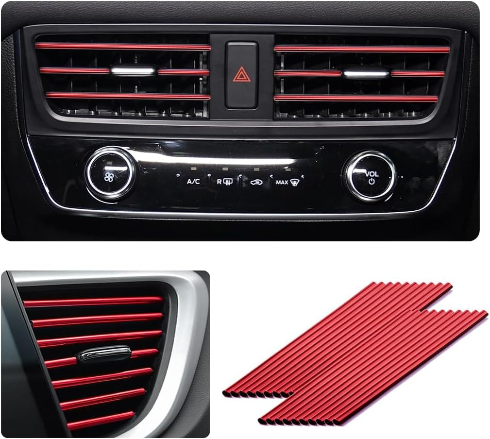 20 Pcs Car Air Conditioner Decoration Strip, Waterproof Bendable Auto Air Vent Outlet Shiny Trim, Universal Vehicle Interior Accessories Suitable for Most Air Vent Outlet (Red) image number 5