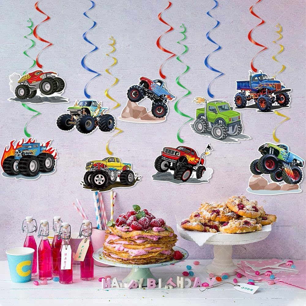 Off-Road Vehicle Birthday Party Decorations Set, Happy Birthday Banner with Hanging Swirls, 11 Pieces image number 3