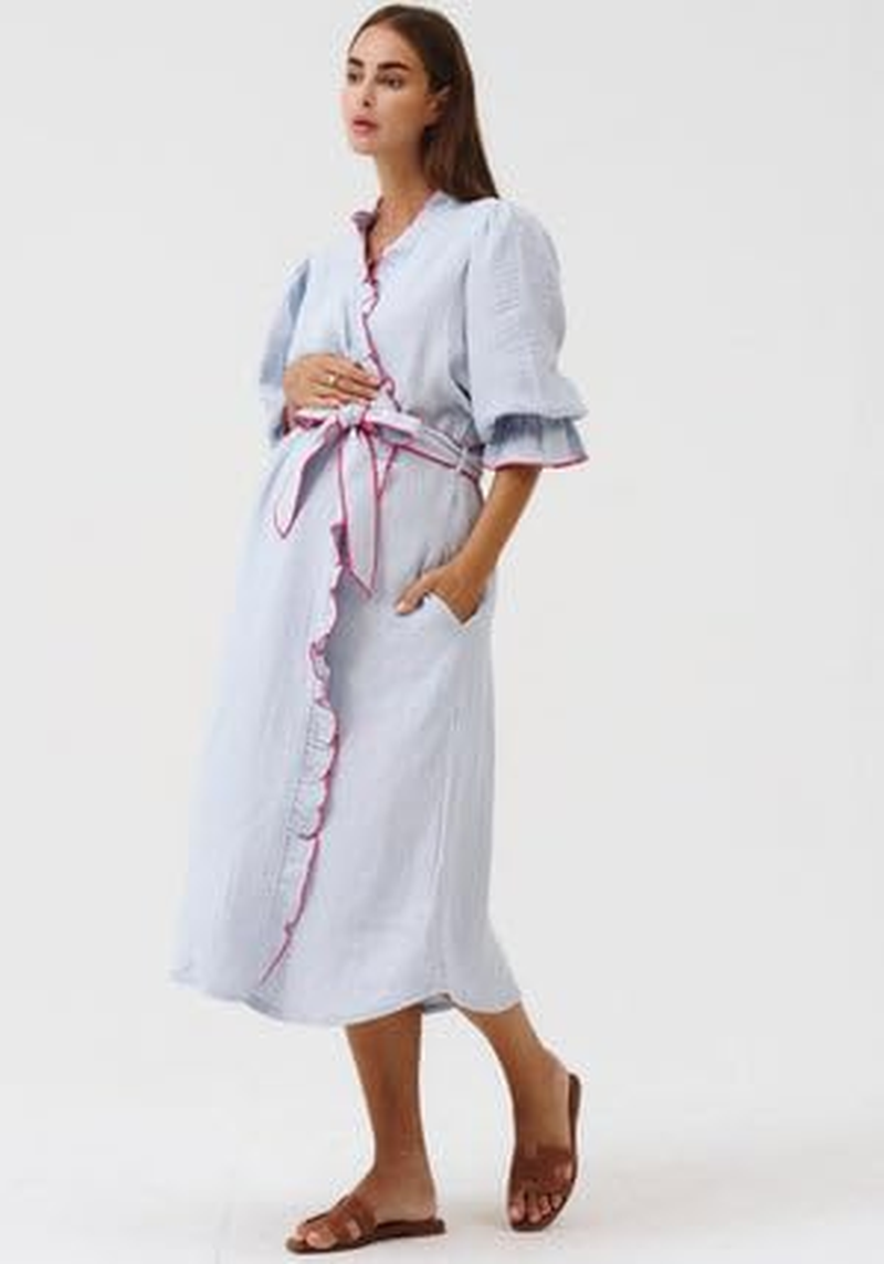 NOTHING FITS but Muslin Gauze Maternity Robe for Hospital, Nursing Nightgown Puffed Sleeves Modal & Cotton Delivery Gown image number 3