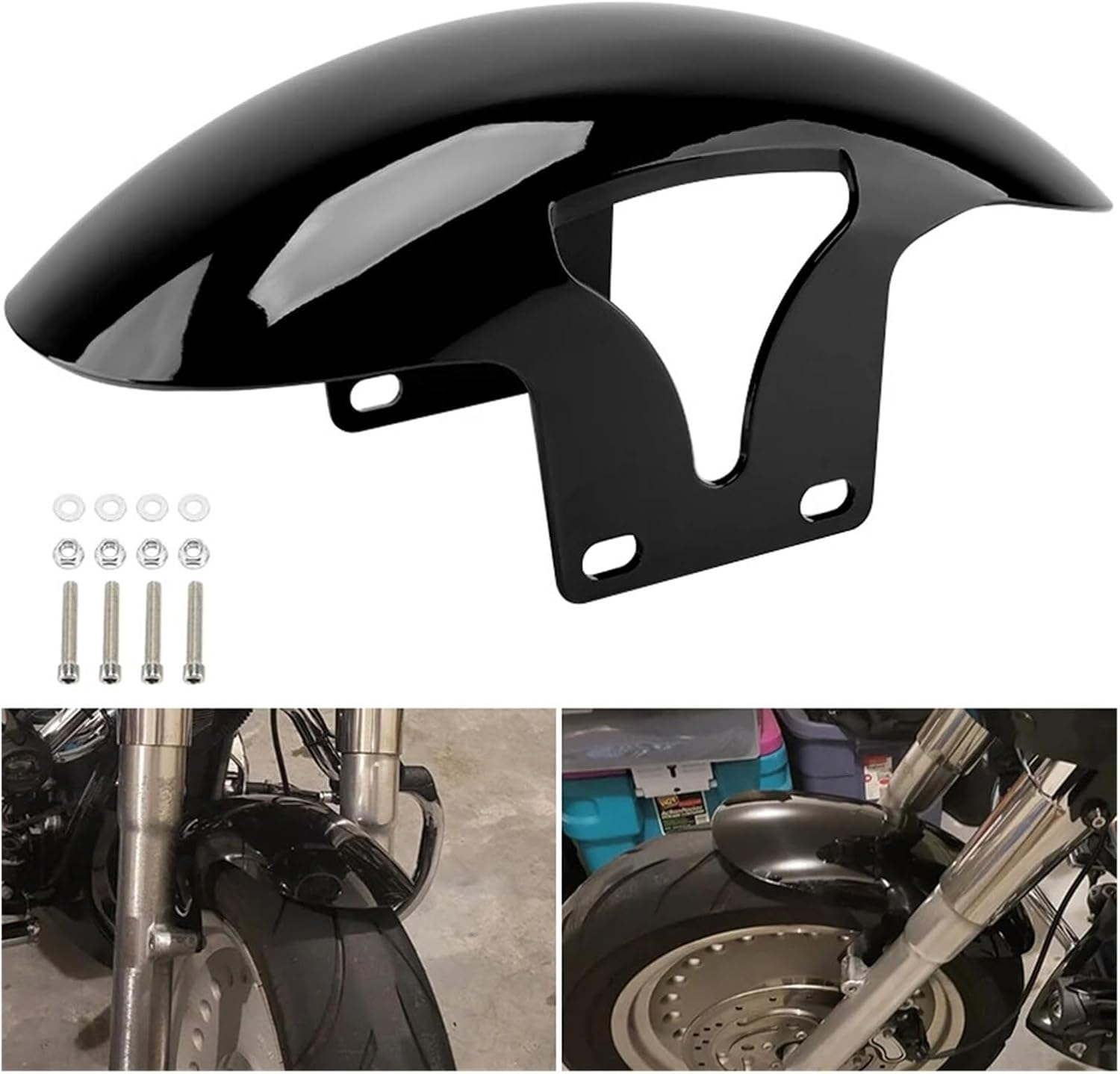 Motorcycle Gloss Black Front Fender Short Mudguards Protector Cover Compatible with Harley Softail M8 Fatboy FLFBS FLFB 2018-Up image number 2