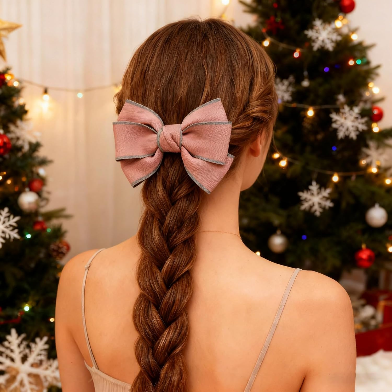 Pink Hair Bows for Women Bow Hair Clips Silky Satin Bow Clips Cute Hair Bow Clips French Hair Band Bow Prom Bows Hair Wedding Barrette Party Bowknot Hair Accessories image number 1