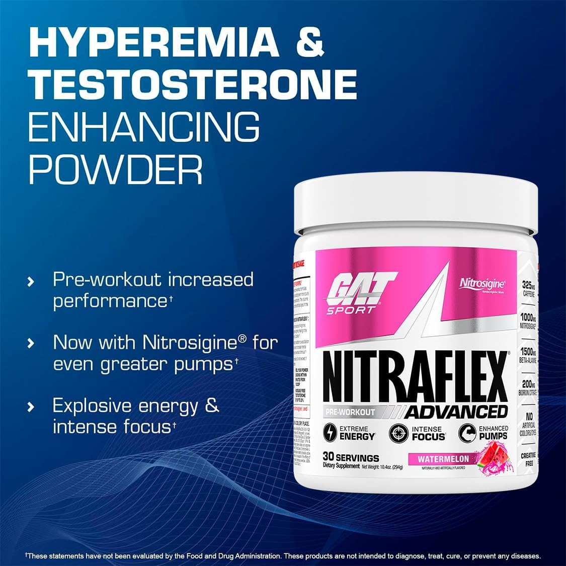 GAT Clinically Tested Nitraflex, Testosterone Enhancing Pre Workout, Watermelon, 300 Gram image number 2