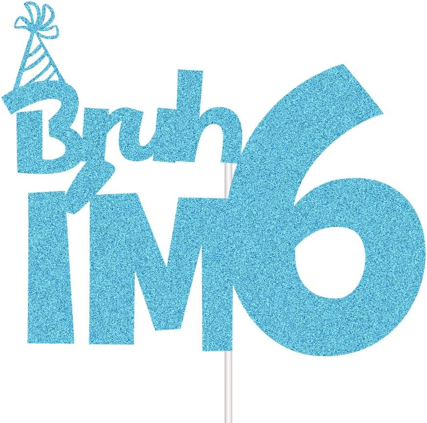 XIUHUBA Bruh I'M 6 Cake Topper, Happy 6Th Birthday Cake Decor, Kids Boys 6Th Birthday Party Decorations, Funny Six Years Old Birthday Party Supplies Blue Glitter image number 5