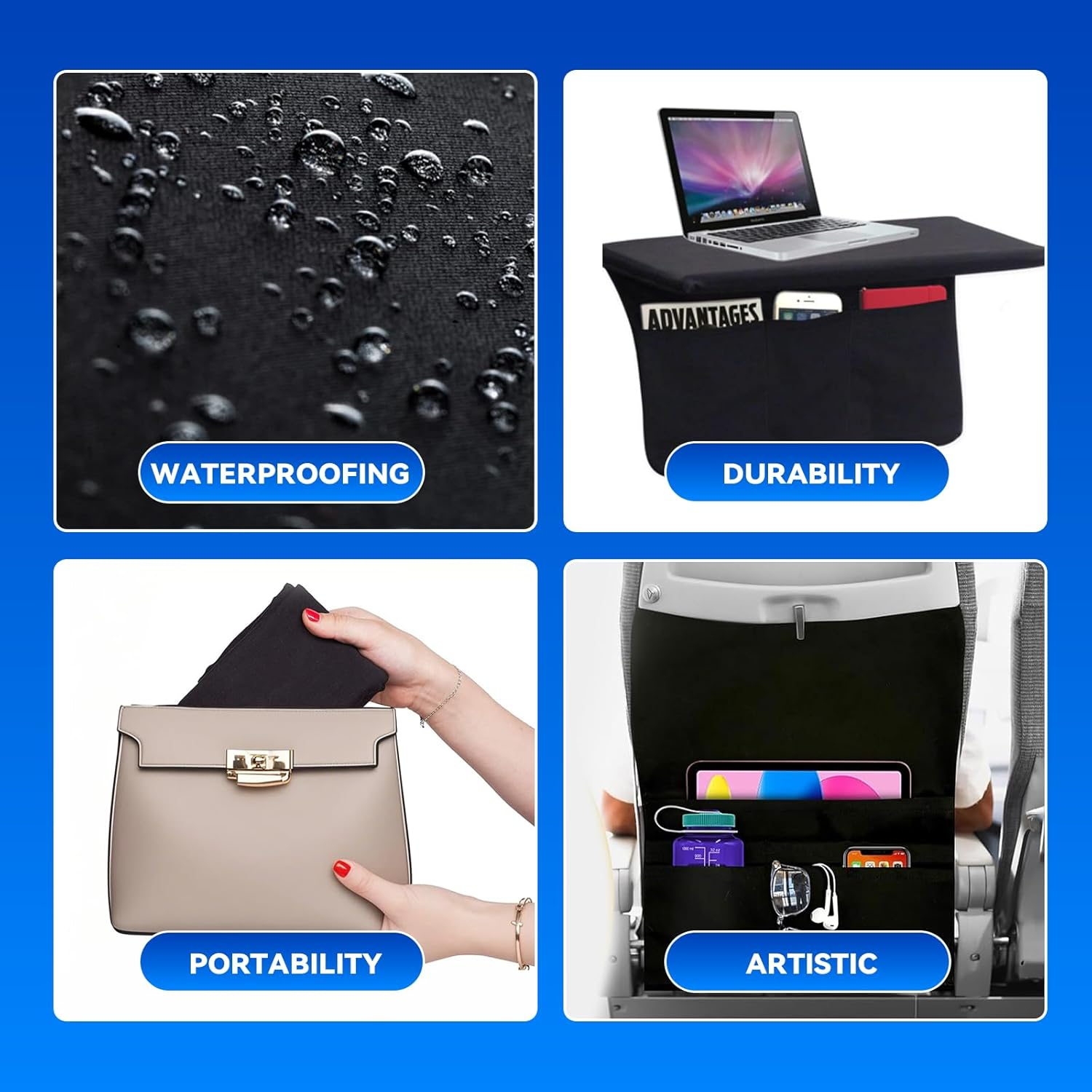 Airplane Tray Table Cover Have for Organized Flights Bullet Points Black Expandable Seat Back Organizer Storage for Personal Items image number 1