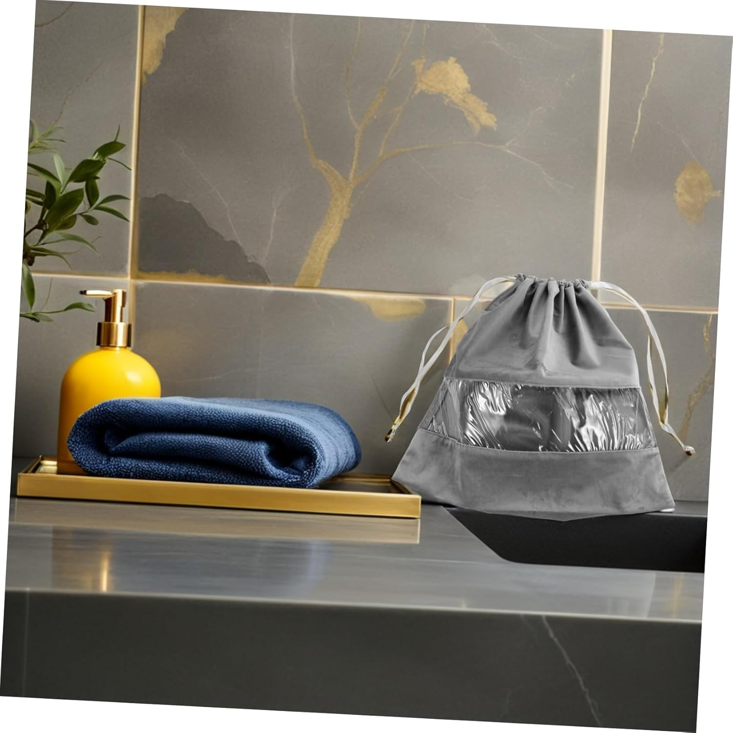 VINTORKY Transparent Drawstring Hair Dryer Bag Small Portable Organizer for Travel and Home Dustproof Storage Pouch for Hair Tools Underwear Makeup Brushes Versatile Scratch Resistant - Grey image number 4