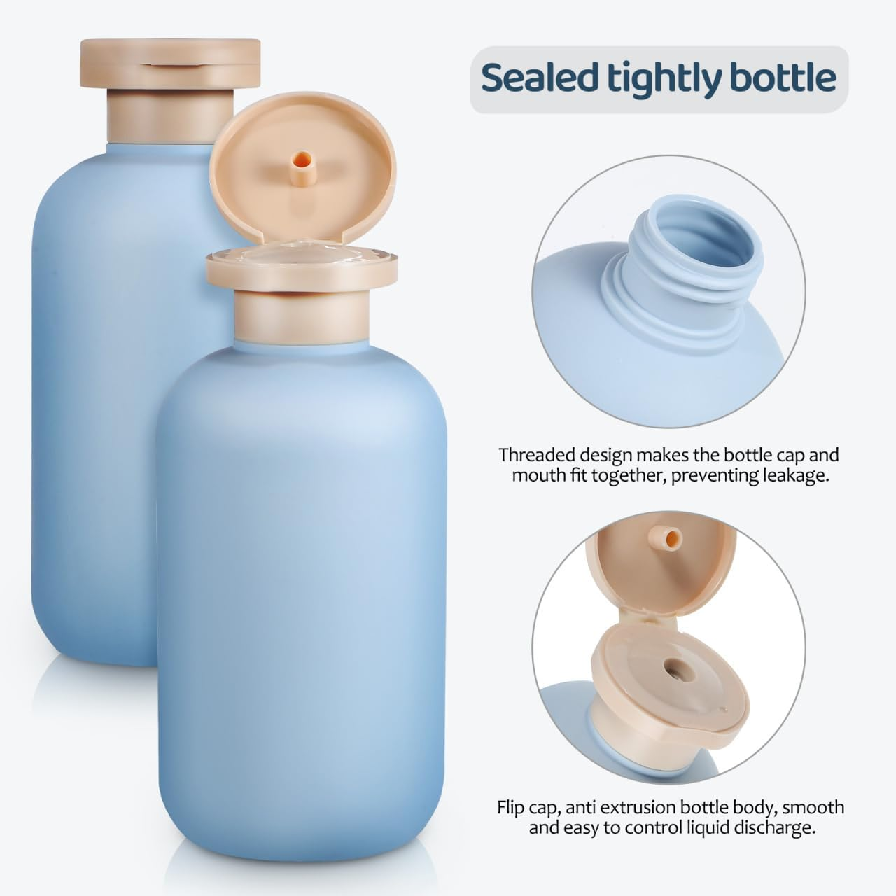 Baluue 2Pcs Refillable Shampoo Bottle, Flip Cap Squeeze Bottle for Toiletries, Leakproof, Empty Plastic Bottles for Conditioner, Lotions and Creams, 200Ml image number 6