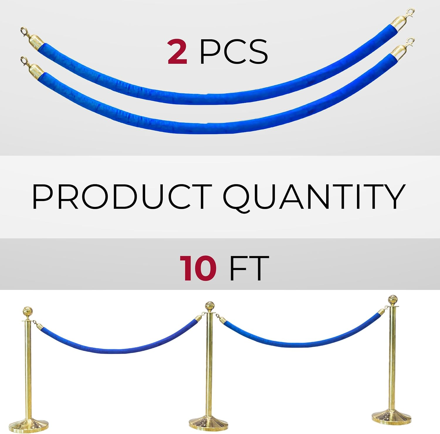 2PCS Blue Velvet Rope 5FT &ndash; Thick Barrier Cord for Red Carpet Stanchions Velvet Rope Barrier Poles and VIP Ropes Events Luxury Look for Ceremonial Event Entrances image number 3