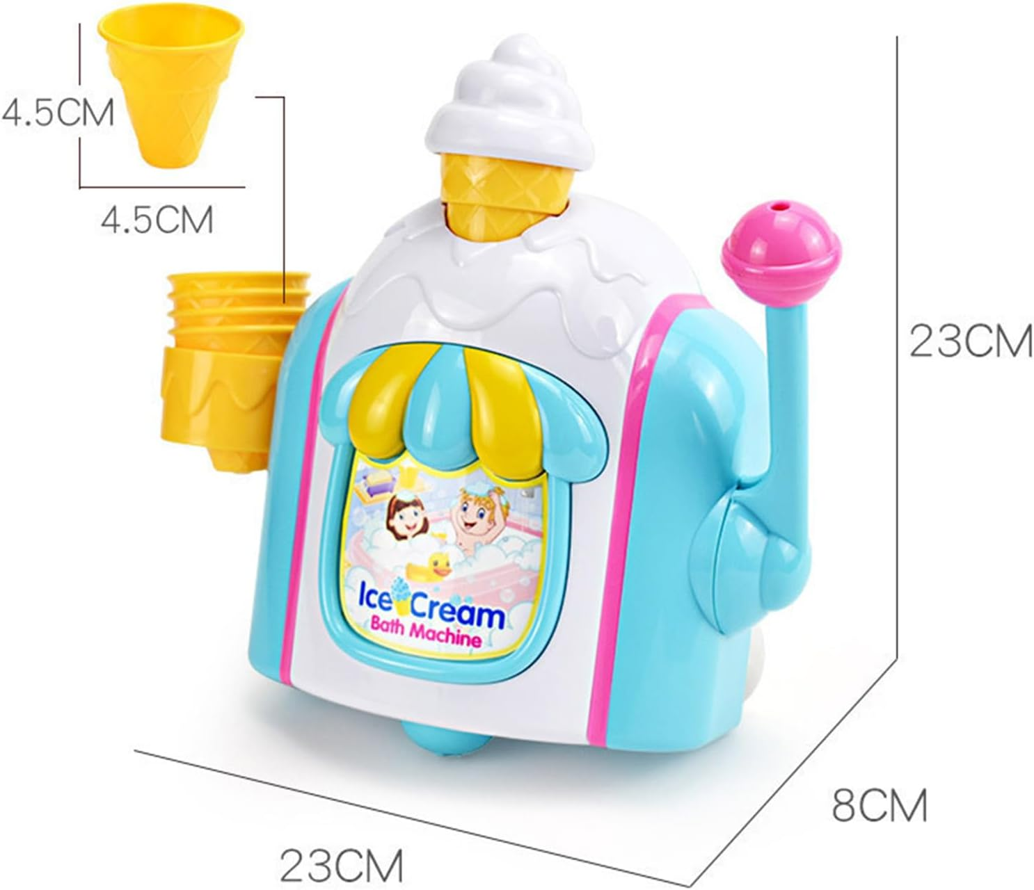 Bubble Ice Cream Maker Bath Toy - Bathtub Bubble Machine with 4 Ice Cream Cones, Bubble Pretend Cake Play Set, Shower Toys for Toddlers 3-8