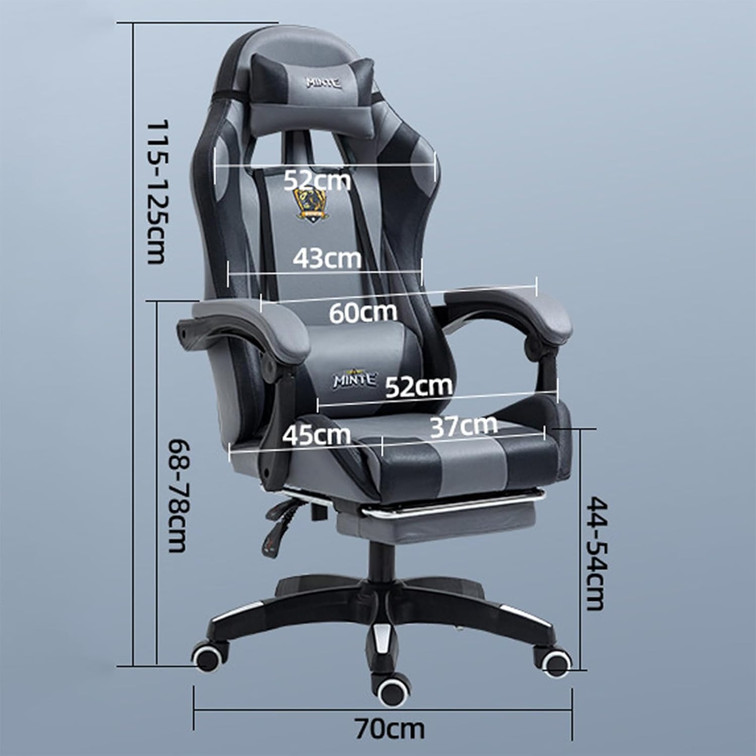 Technology Fabric Gaming Chair, Racing Massage Seat with Footrest, Ergonomic Support, 90-135&deg; Tilt, Breathable Fabric, Adjustable Lumbar, High-Back Recliner for Home Office (Grey) - Bluewite image number 2