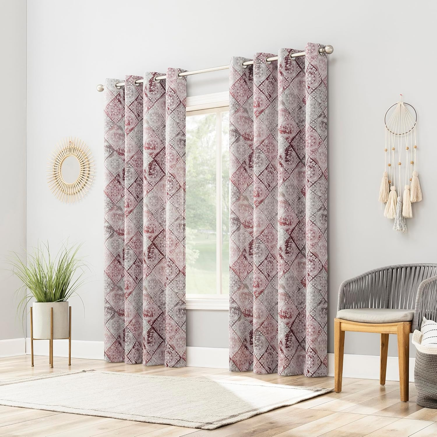 Sun Zero Reardon Global Medallion Print Energy Saving Grommet Curtain Panel, 54" X 95, Rosewine image number 4