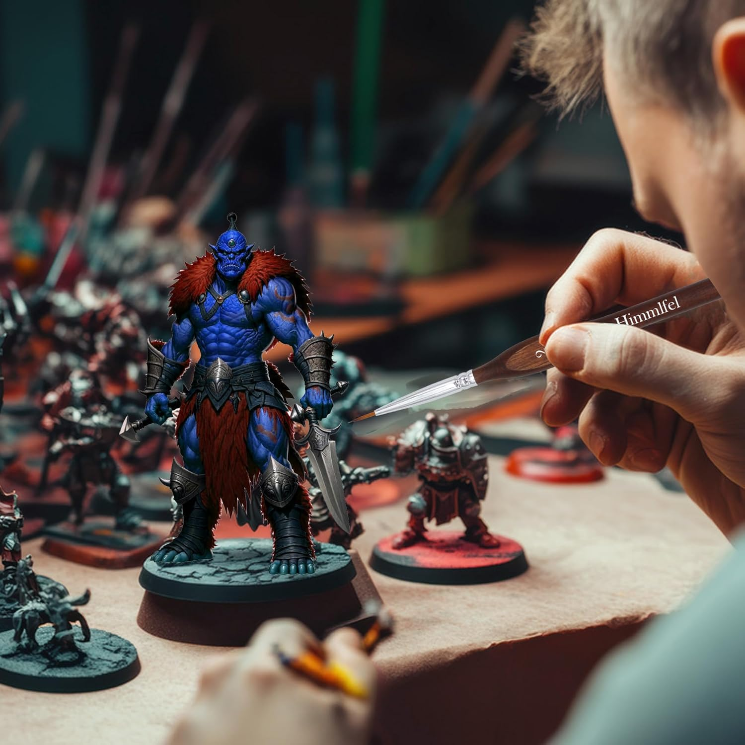 Himmlfel Drybrush Miniature Brush Set, 16 Fine Detail Brushes and 3 Dry Brushes, Model Making Brush for Acrylic Watercolour Miniatures, Model Brush Set for Model Making, Citadel, Warhammer, Game