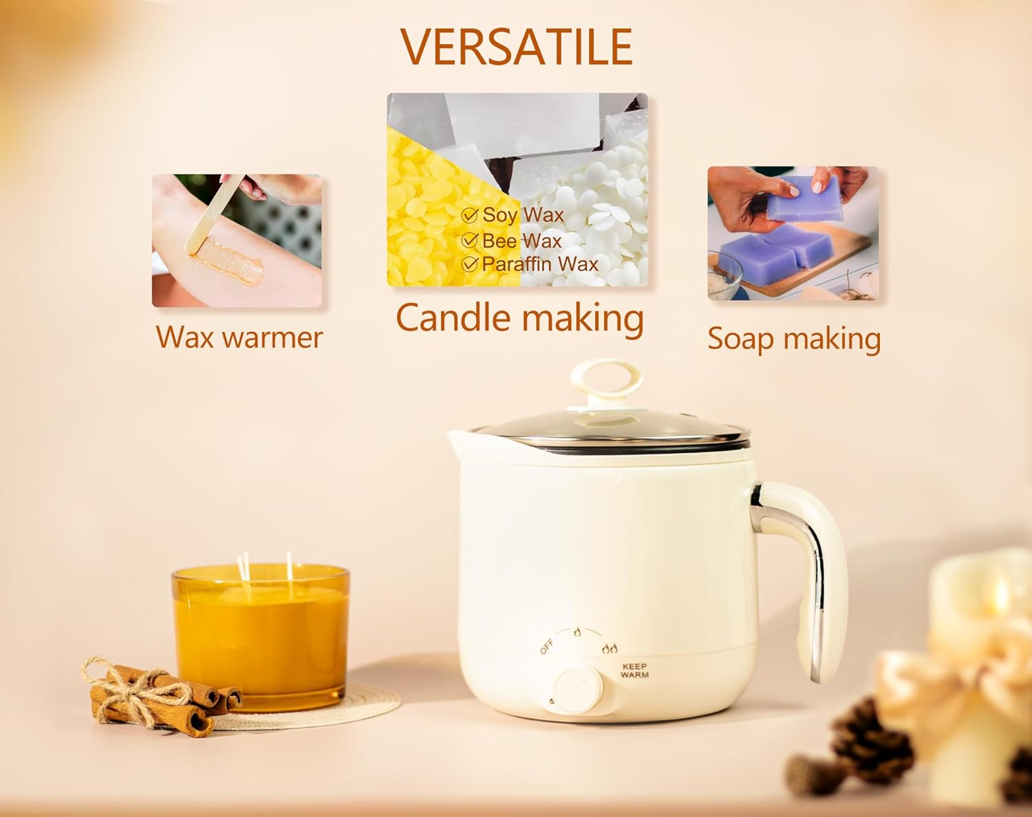 Julwhisper Wax Melter for Candle Making - Large 1.8L Electric Wax Melter with Pouring Spout - Candle Making Kit for Adults - UK Plug image number 4