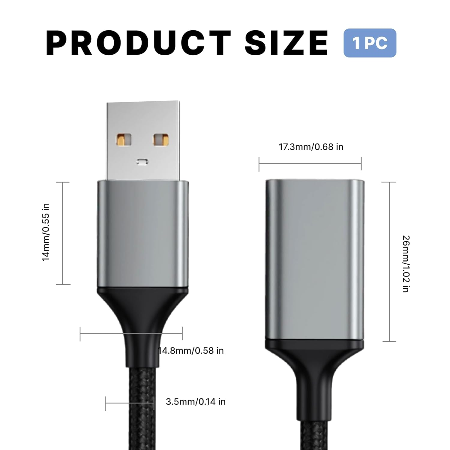 USB 3.0 Extension Cable 2M Type a Male to Female Braided Extender Cord for Fast Charging & 5Gbps Data Transfer, Compatible with Keyboards, Mice, Hubs, Flash Drives, Hard Drives, Printers, VR & More