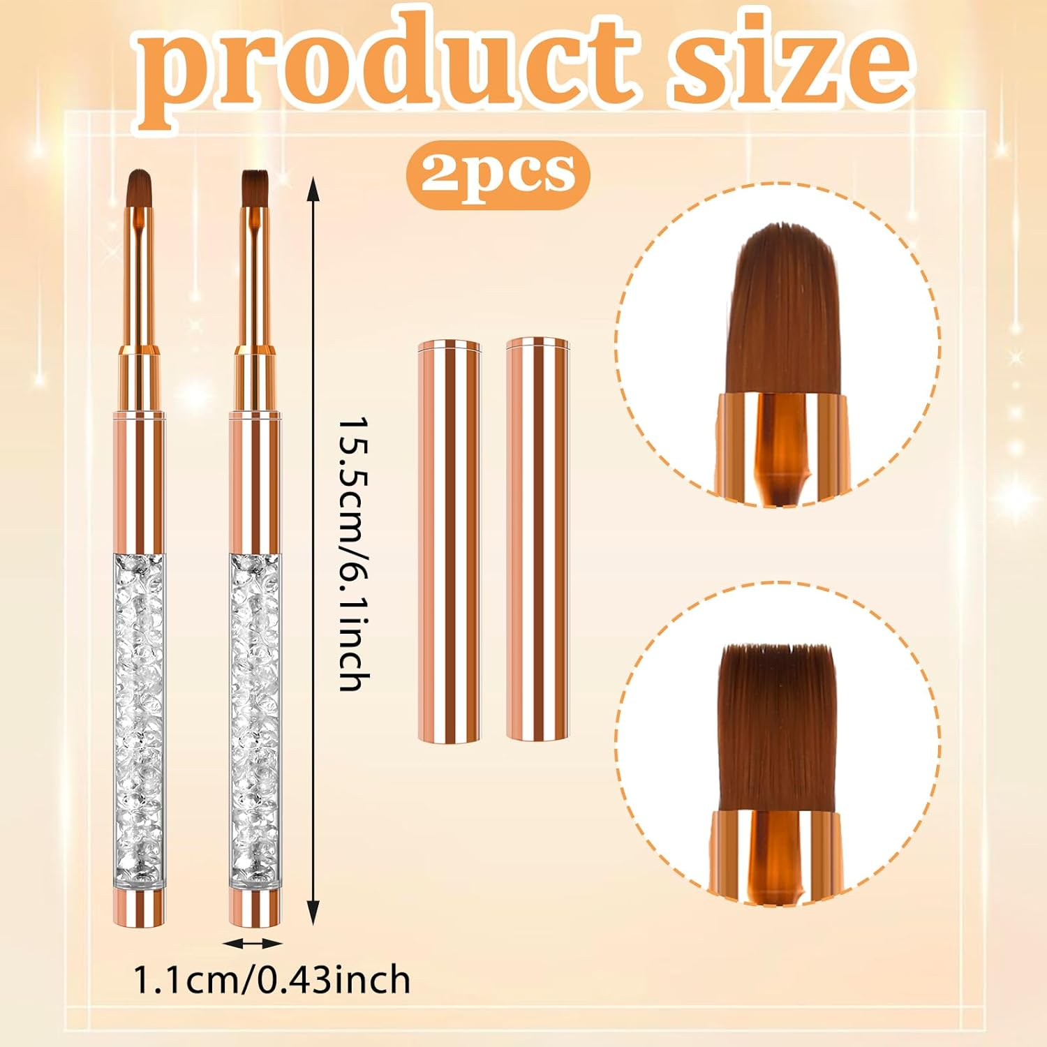 Pack of 2 Gel Brushes for Nails with Lid, Brush for Gel Nails, Nail Design Brush, Nail Art Design Brush, Nail Accessories, UV Rhinestone Handle, Gel Nail Art Brush, Painting Brush Tool for Women image number 6