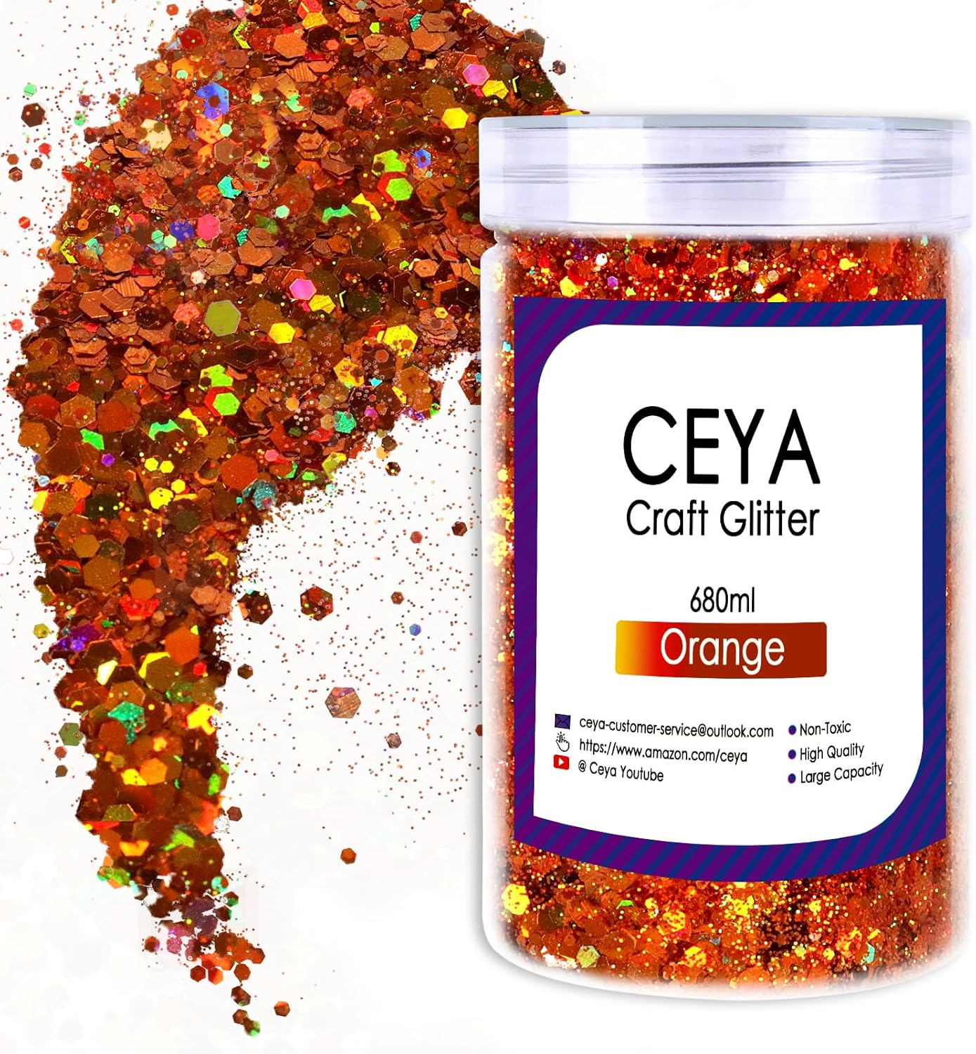 Ceya Holographic Chunky Glitter, 1 LB/ 16OZ Laser Red Bulk Craft Glitter Mixed Chunky Fine Glitter Bottled Metallic Flake Nail Sequins for Resin, Tumblers, Scrapbooking, Festival Decor, Art Project