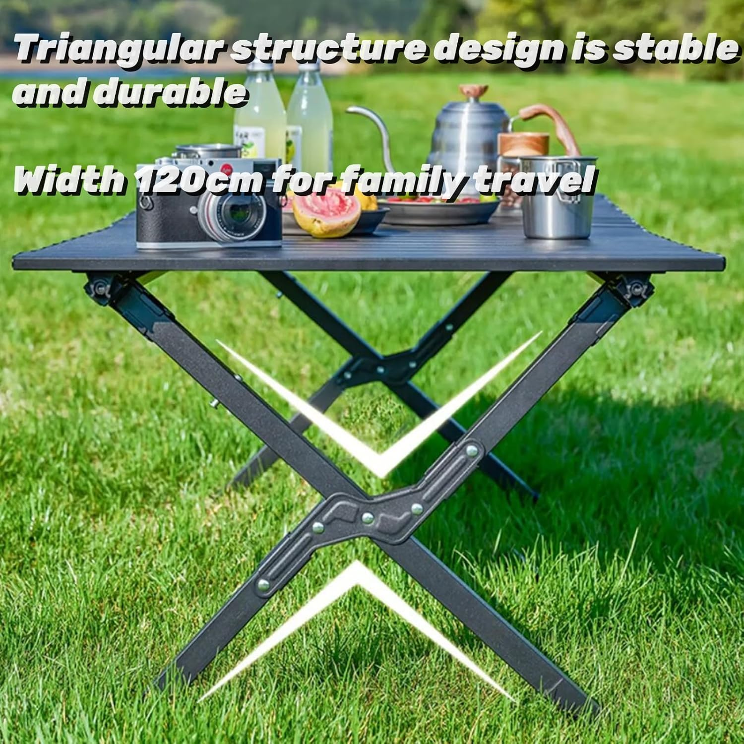 120Cm Portable Folding Camping Table, Outdoor Low Picnic Table, Carbon Steel Roll-Up Camping Table with Carry Bag, Lightweight Foldable Camp Table for Beach,Party, Patio, BBQ, Travel, Backyard image number 3
