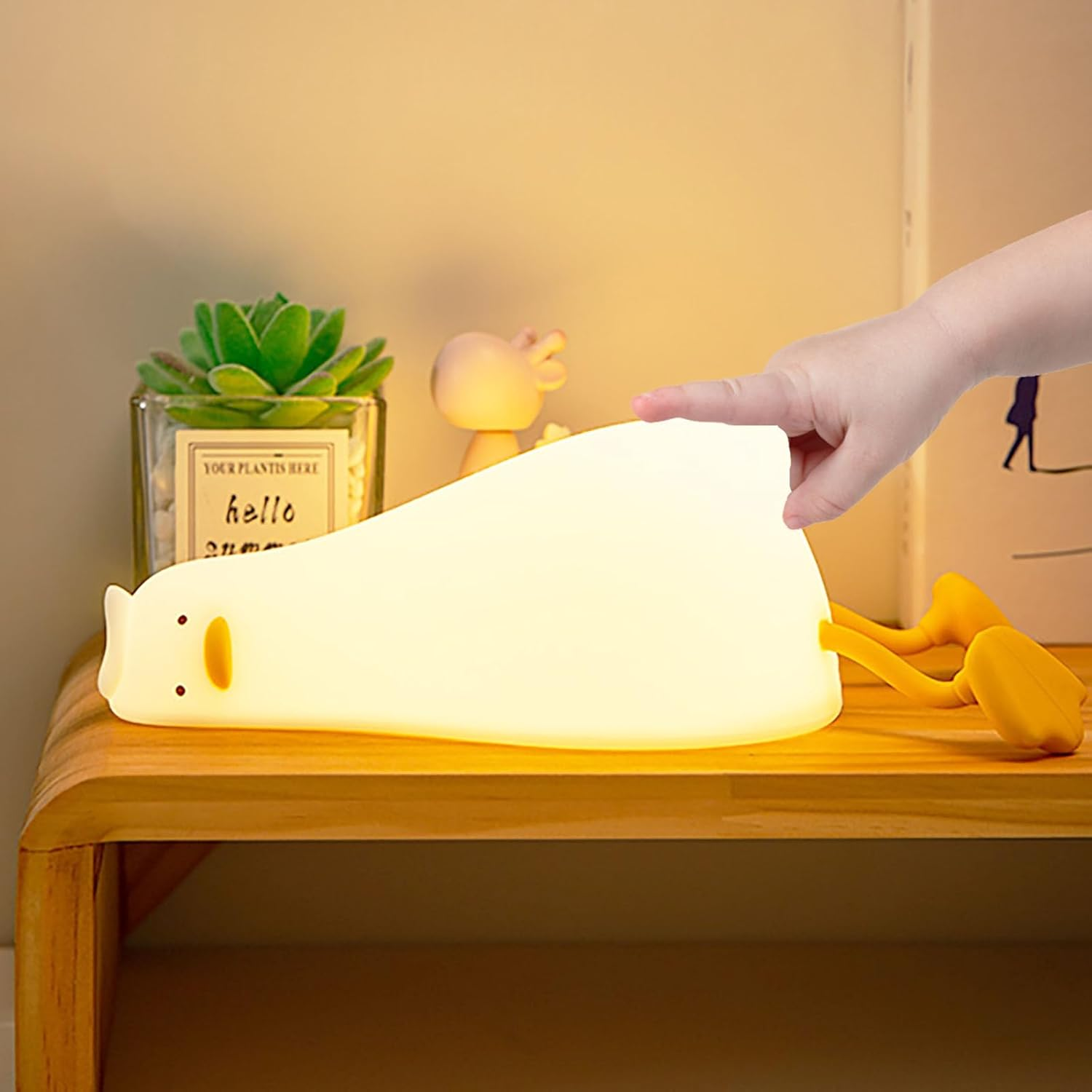LED Lying Flat Duck Night Light 3 Level Silicone Dimmable Kawaii Nursery Nightlight Cute Light up Duck Rechargeable Bedside Touch Lamp for Breastfeeding Birthday Xmas Gift SH0048 image number 2