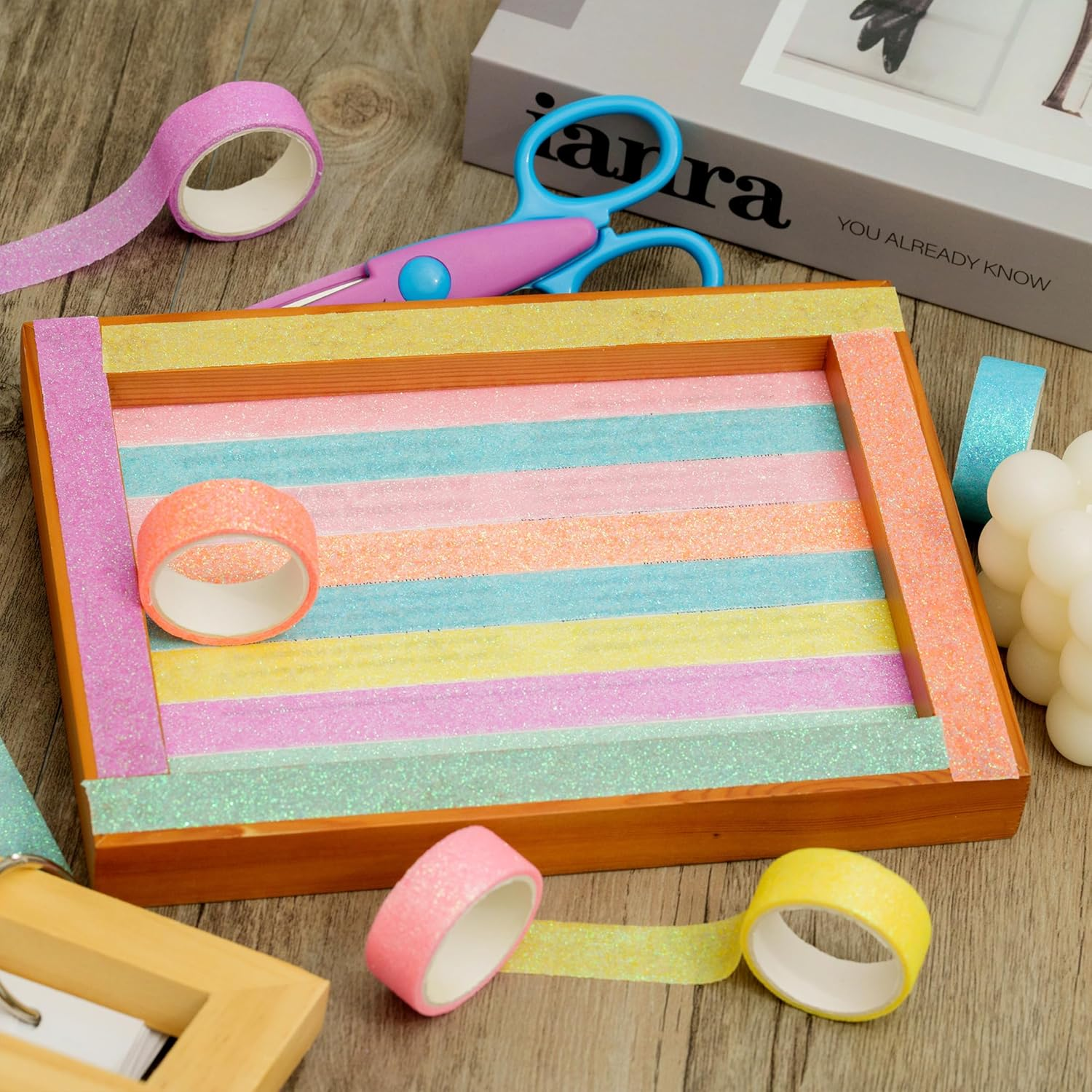 YUBX Glitter Washi Tape Set 12 Rolls Sparkling Foil Decorative Sprinkle Colored Masking Tapes for Arts, DIY Crafts, Journals, Planners, Scrapbook, Wrapping (12 Colors)