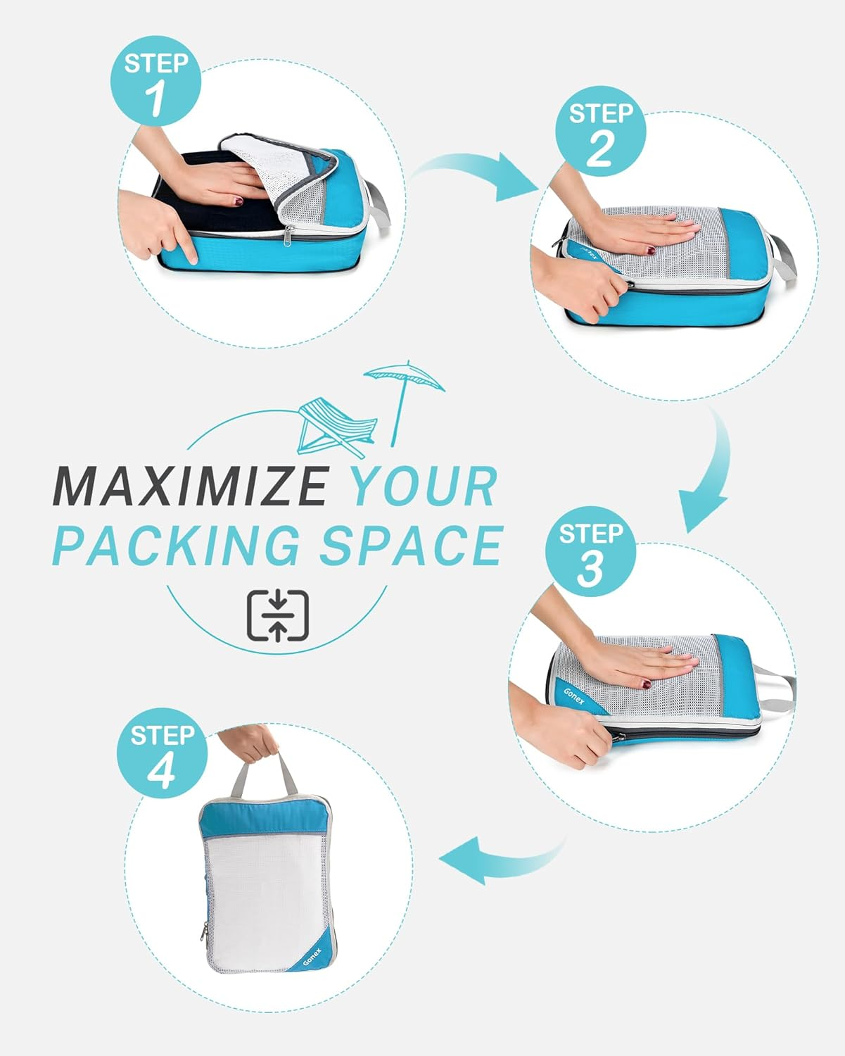 Gonex Compression Packing Cubes Mesh Organizers L+M+S+Xs+Slim+Laundry Bag Blue image number 2