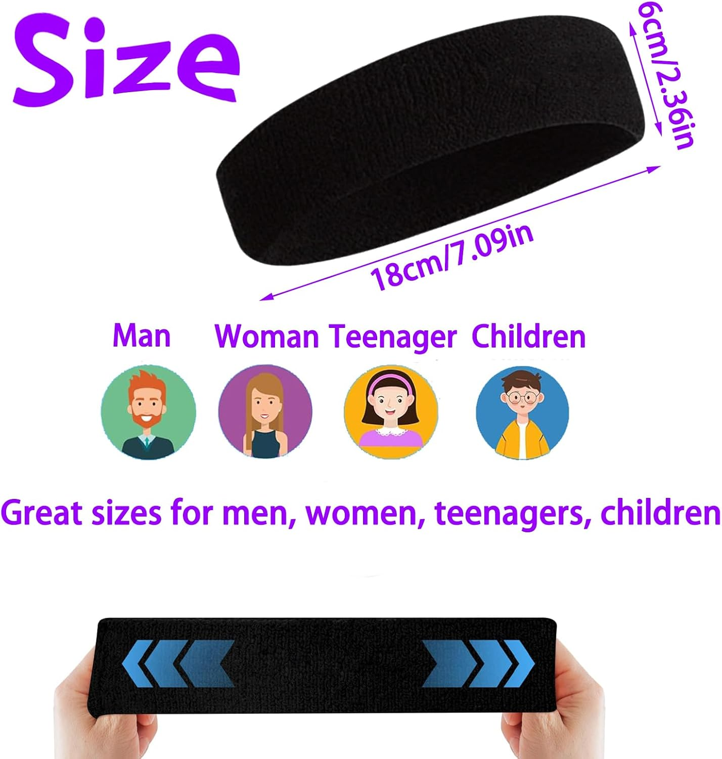 3PCS Black Sweatbands - Quick Drying Sports Headbands for Men & Women, Ideal for Tennis, Basketball, Running, Gym, and Fitness Workouts