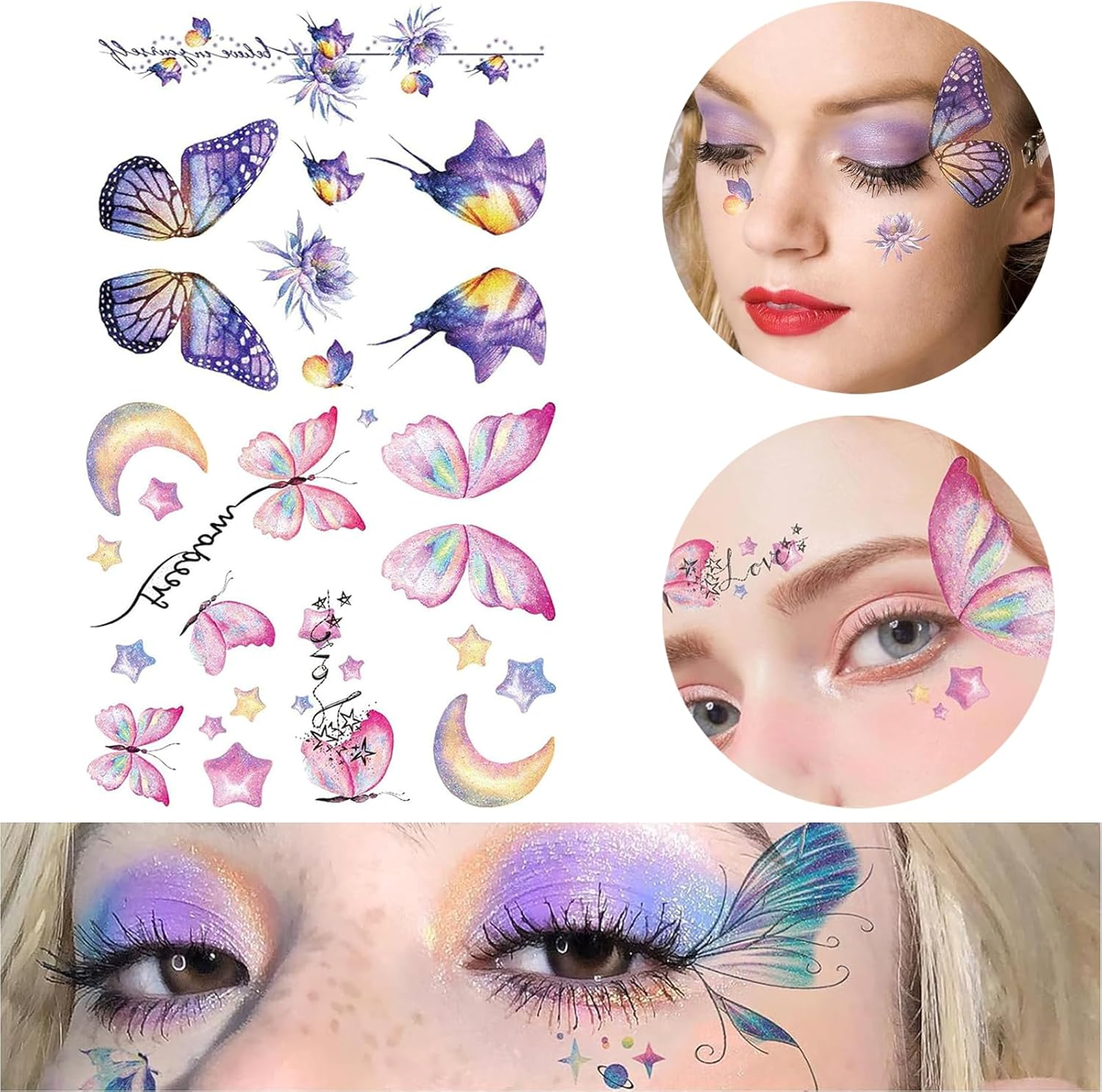 Hrenvaxil Temporary Tattoos, Tattoo - Eye Face Makeup Decoration for Women Girls, Festival Party Flash Body Art image number 2