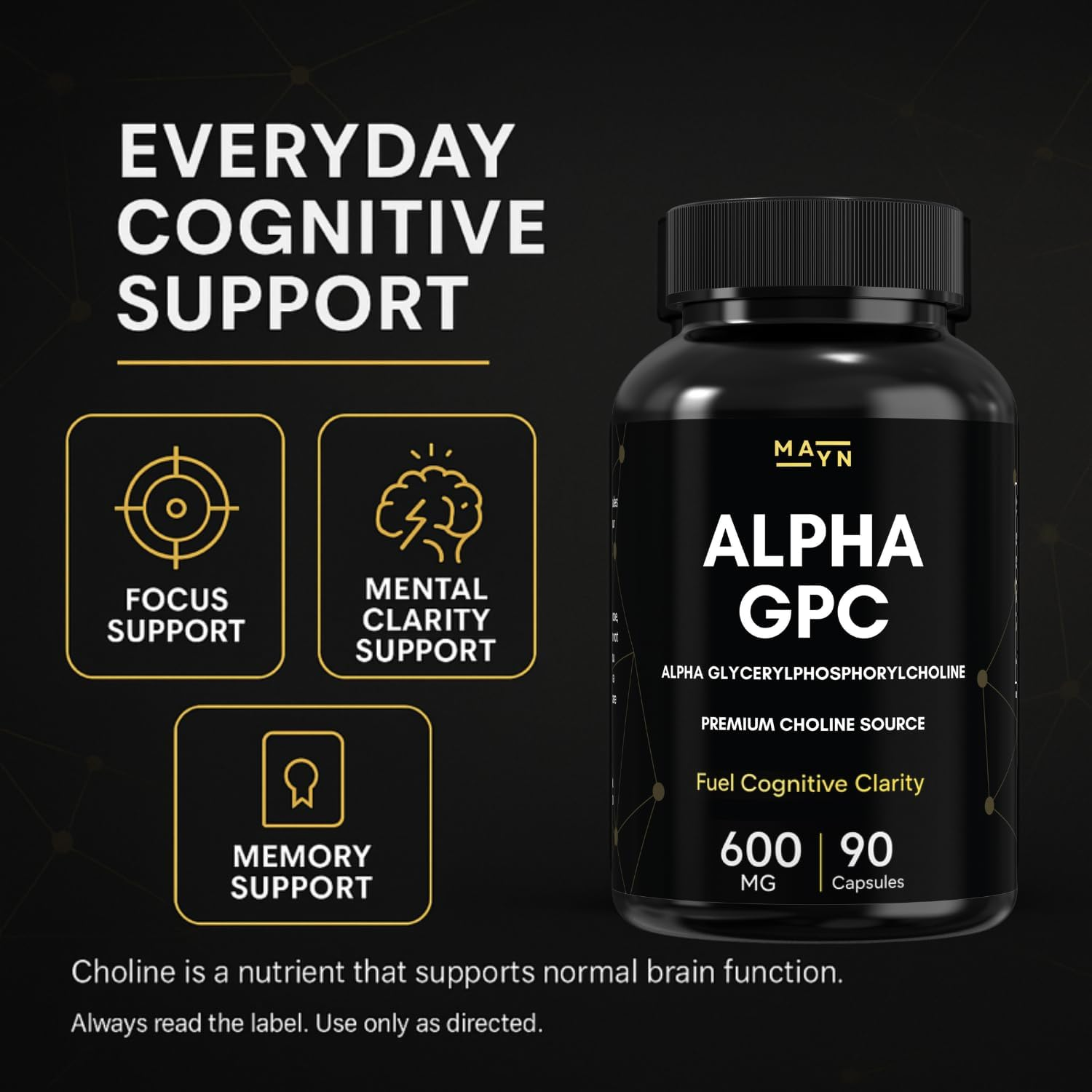 Alpha GPC 600Mg &ndash; Premium Choline Source | 90 Capsules | High-Purity Alpha Glycerylphosphorylcholine Formula | Non-Gmo, Gluten-Free Dietary Supplement by MAYN image number 3