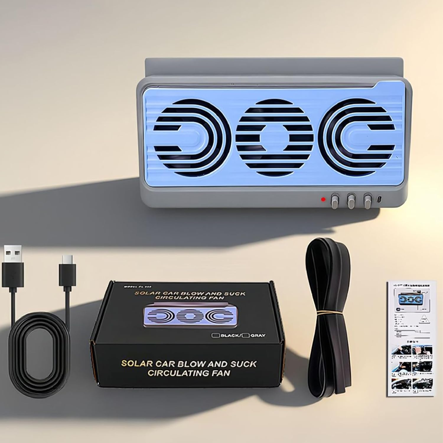 Solar Fan for Car Window,Vehicle Air Purifier Cooling Amplifier - Air Purification Cooling Device for RV Travel Vehicle Home Camping Truck - Blue image number 6