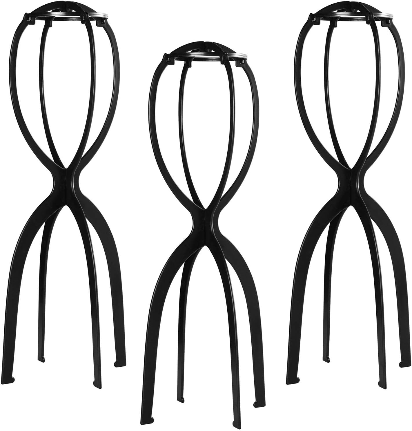 Dreamlover 3 Pack Tall Wig Stands for All Wigs, 19.7 Inches Portable Collapsible Wig Dryer, Durable Wig Display Tool, Travel Wig Stands (Black) image number 3