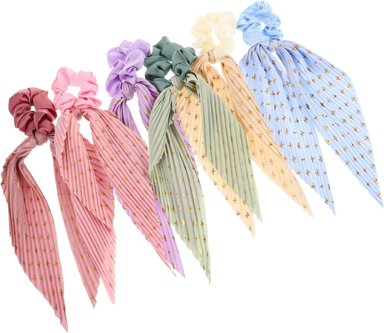 MERRYHAPY 6Pcs Floral Ribbon Scrunchies Soft Fabric Hair Ties with Crinkle Design for Women Elastic Ponytail Holders Comfortable Hair Bands for Casual and Dressy Styles image number 4